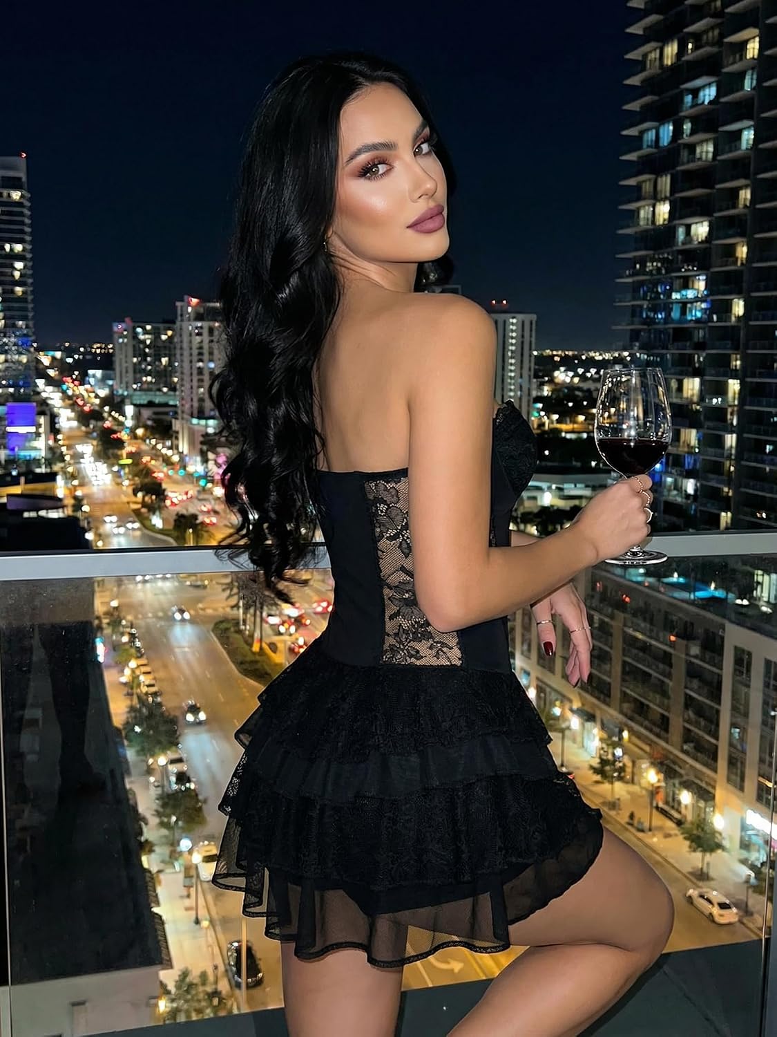 Lace Corset Dress for Women Strapless Tube Top Going Out Mini Dress with Built-in Shorts for Night Out Club Party