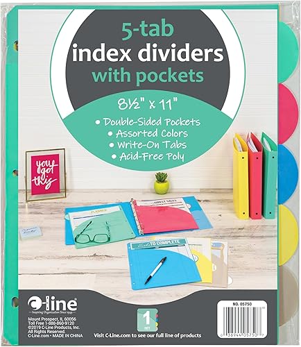 Miniatura 4 de C-Line Separadores de índice de carpeta de polipropileno, un juego de 5 pestañas, colores surtidos (05730)