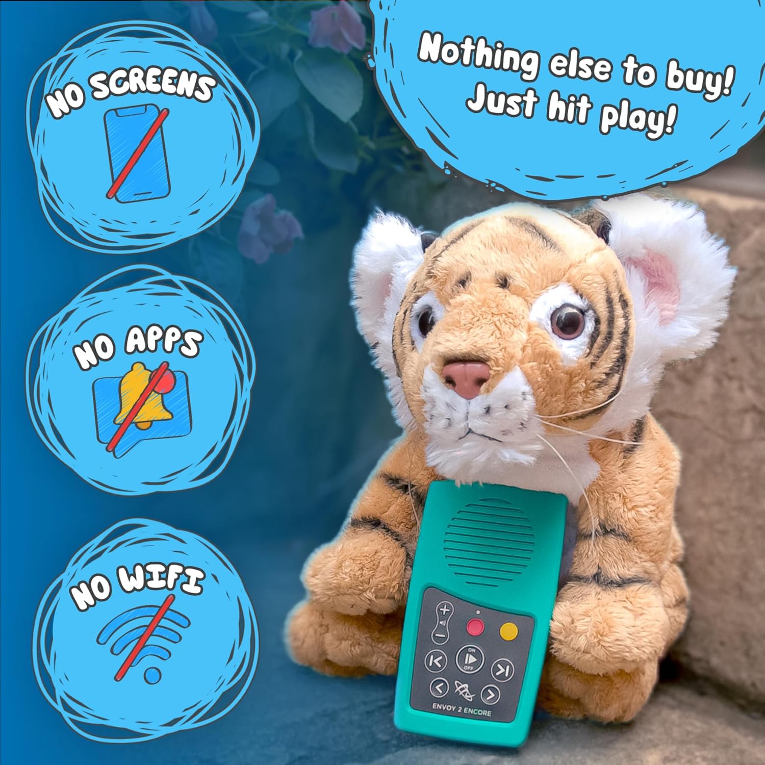 Bible for Young Children Collection + Soothing Sounds for Ages 3-7 MegaVoice Solar Powered Audio Bible Player with MircoSD Card Slot and Plush Tiger Wildlife Storyteller with Pocket for Player