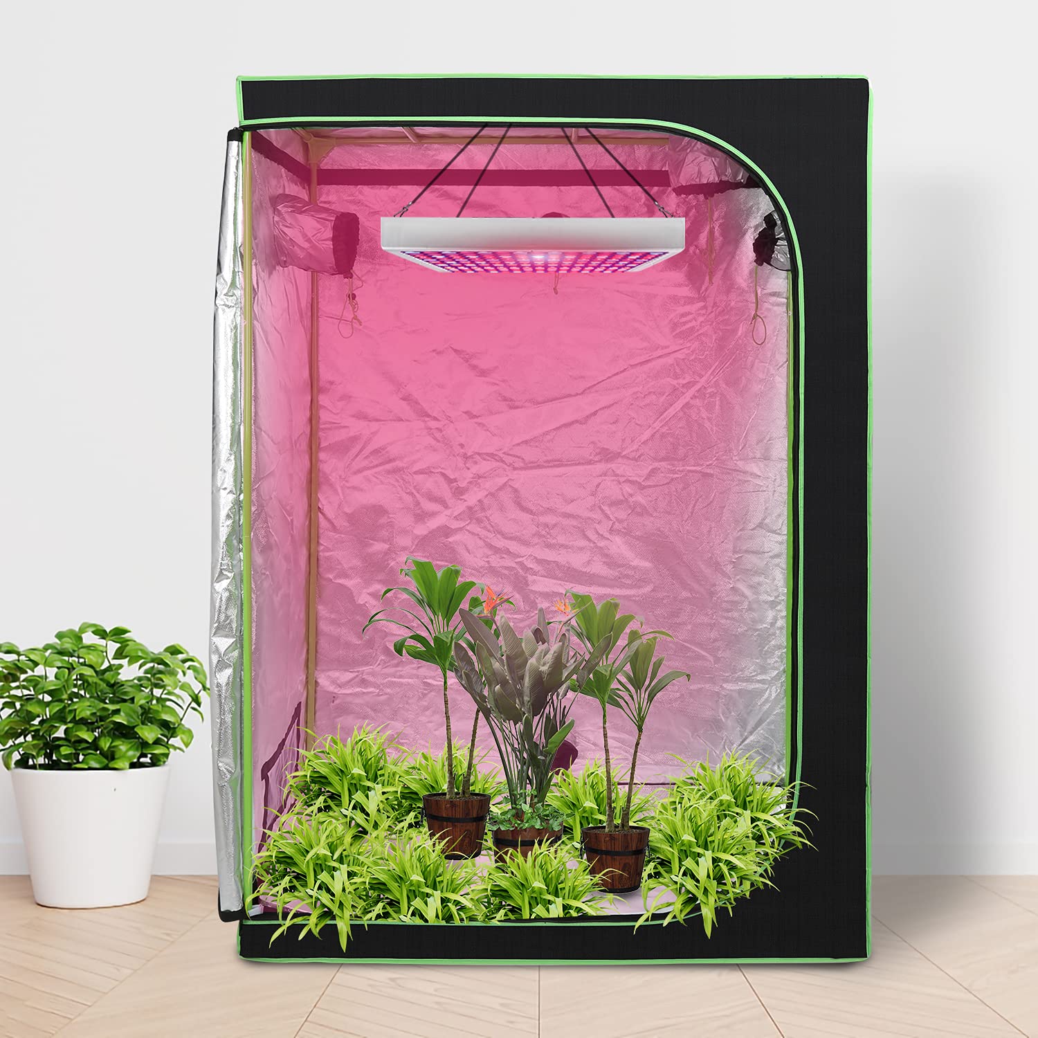 Growzelt 120 * 60 * 180cm Growschrank Lichtdicht und Wasserdicht Homegrowing Gewächshaus für Pflanzen Reflektierende Mylar Zuchtzelte mit Belüftung Growbox Schwarz-Grün