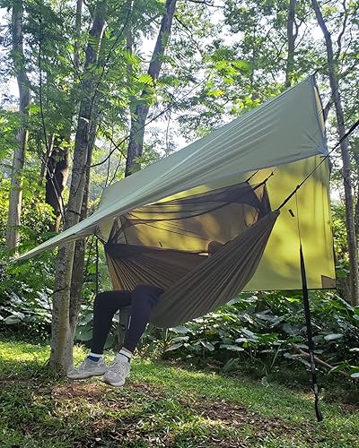 Miniatura 7 de Sunyear Hamaca de Camping, Hamaca Portátil Individual y Doble con Red, Tienda de Hamaca para 2 Personas con 2 Correas de 3 metros, Ideal para