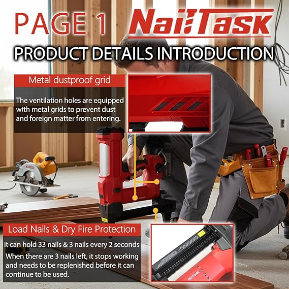 20V Cordless Brushless Concrete Nailer, 16-27mm, No Battery | 90J, Dry Fire Protection, Press-to-Fire Safety, Compatible with Makita Battery, Tool Bag Included, for Concrete Steel Brick