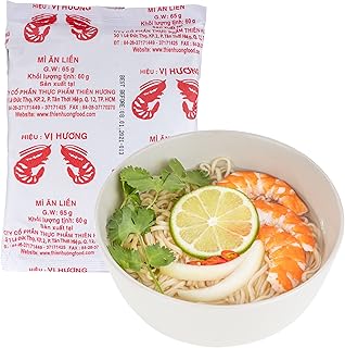 VI HUONG Instant Noodles – Authentic Vietnamese Instant Ramen Soup – Shrimp, Chicken or Pork Flavorful Instant Noodles – 3-min Fast Ramen – Natural Ingredients – Pack of 10 (Shrimp)