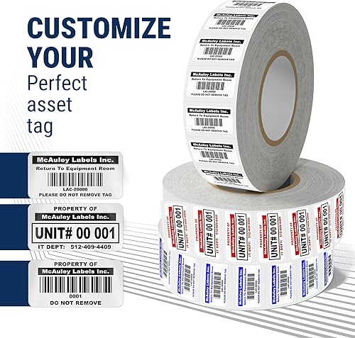 Miniatura 3 de McAuley Labels Etiquetas de activos personalizadas para equipos, numeradas, adhesivo acrílico permanente, poliéster blanco semibrillante, etiqueta