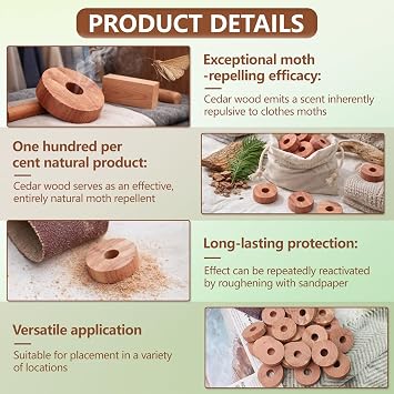 Natural Moth Repellent Cedar Blocks, 30 Cedarwood Rings, 5 Lavender Sachets