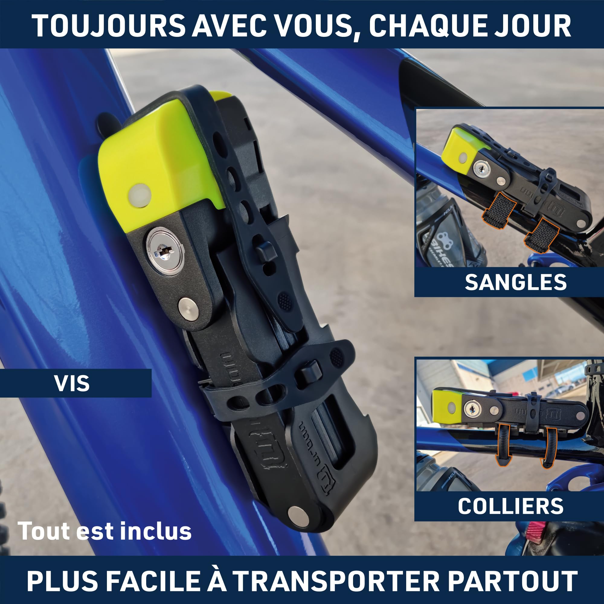 URBAN UR476Y Innovant Antivol Velo avec et sans Alarme 120dB Hi-Tech, Antivol Pliable 2en1 Sécurisé, Support Plus Fonctionnel et Transport Sans Bruits, Cadenas Velo Trottinette Électrique 90cm