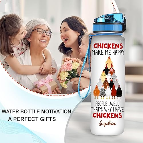 Miniatura 3 de Hyturtle Regalo personalizado de pollo para mujer, Chickens Make Me Happy con nombre personalizado de 32 onzas, botella de agua motivacional de 1