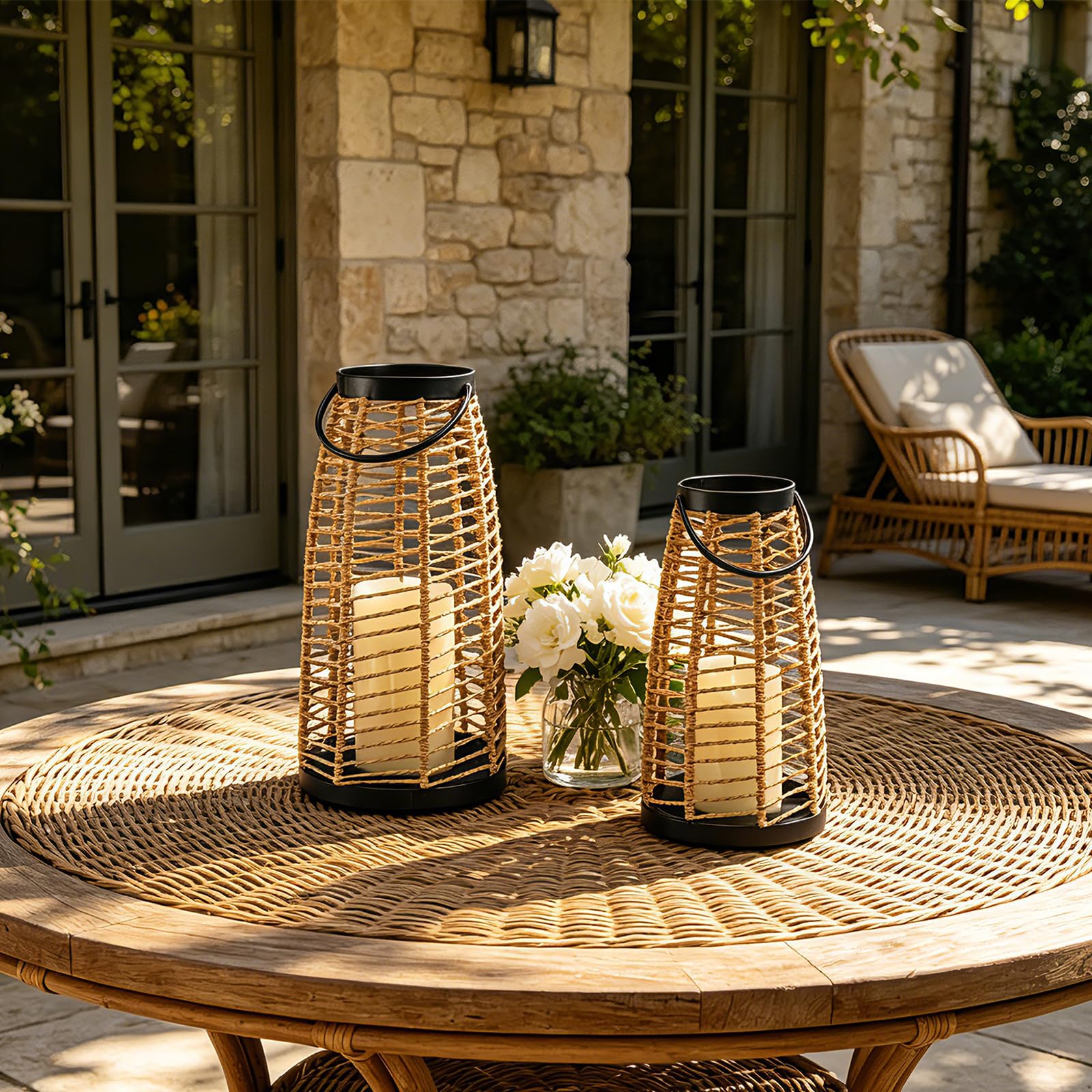 Lanternes décoratives en rotin style bohème pour intérieur et extérieur