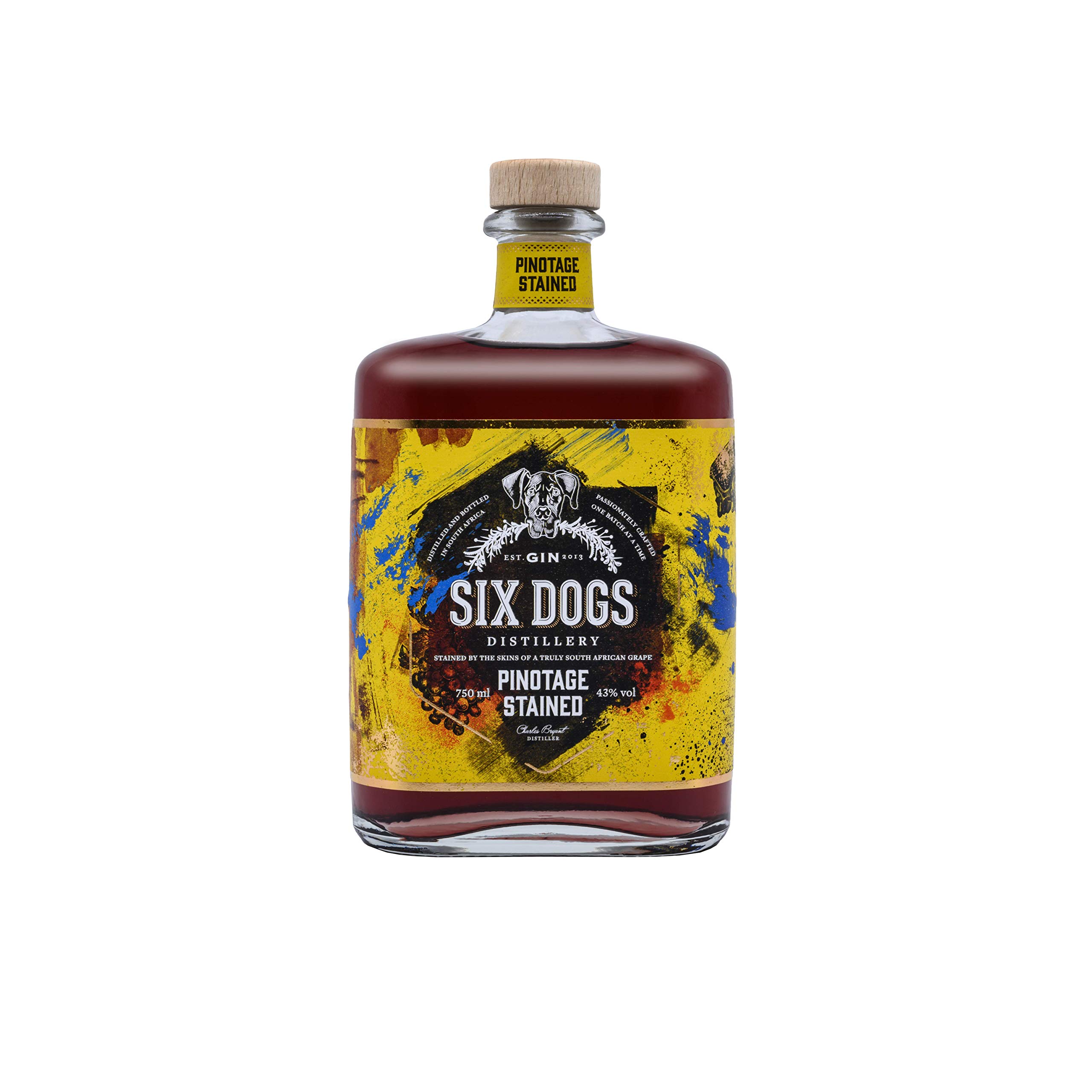 Six Dogs - Pinotage stained - Gin aus Südafrika/Wacholder/Limited Edition -Vintage 2020 / mit Pinotage Trauben / 0,7 L / 43% Vol (Flasche)