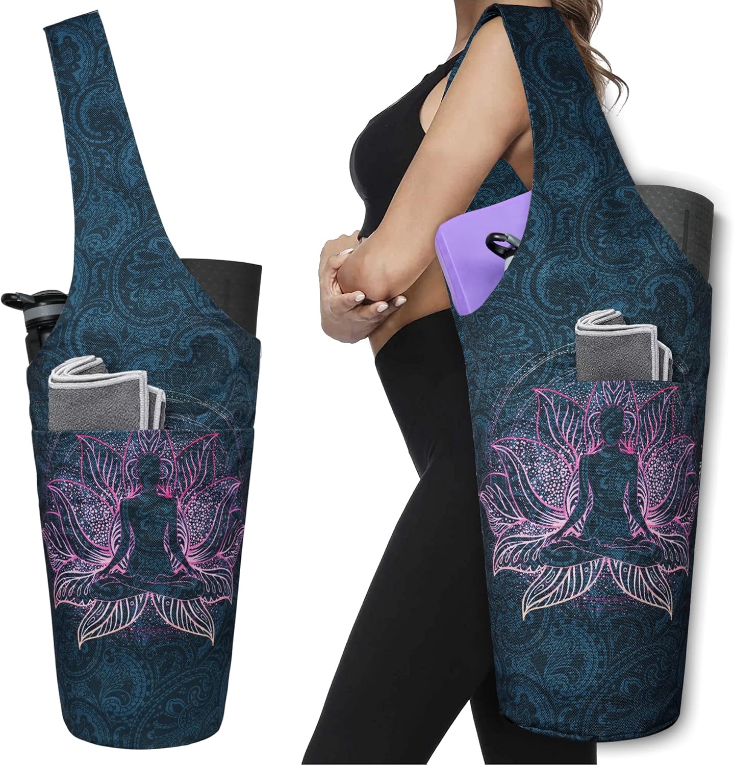 Yoga Mat Bag - Long Tote with Pockets - Holds More Accessories - Fits Most Mats