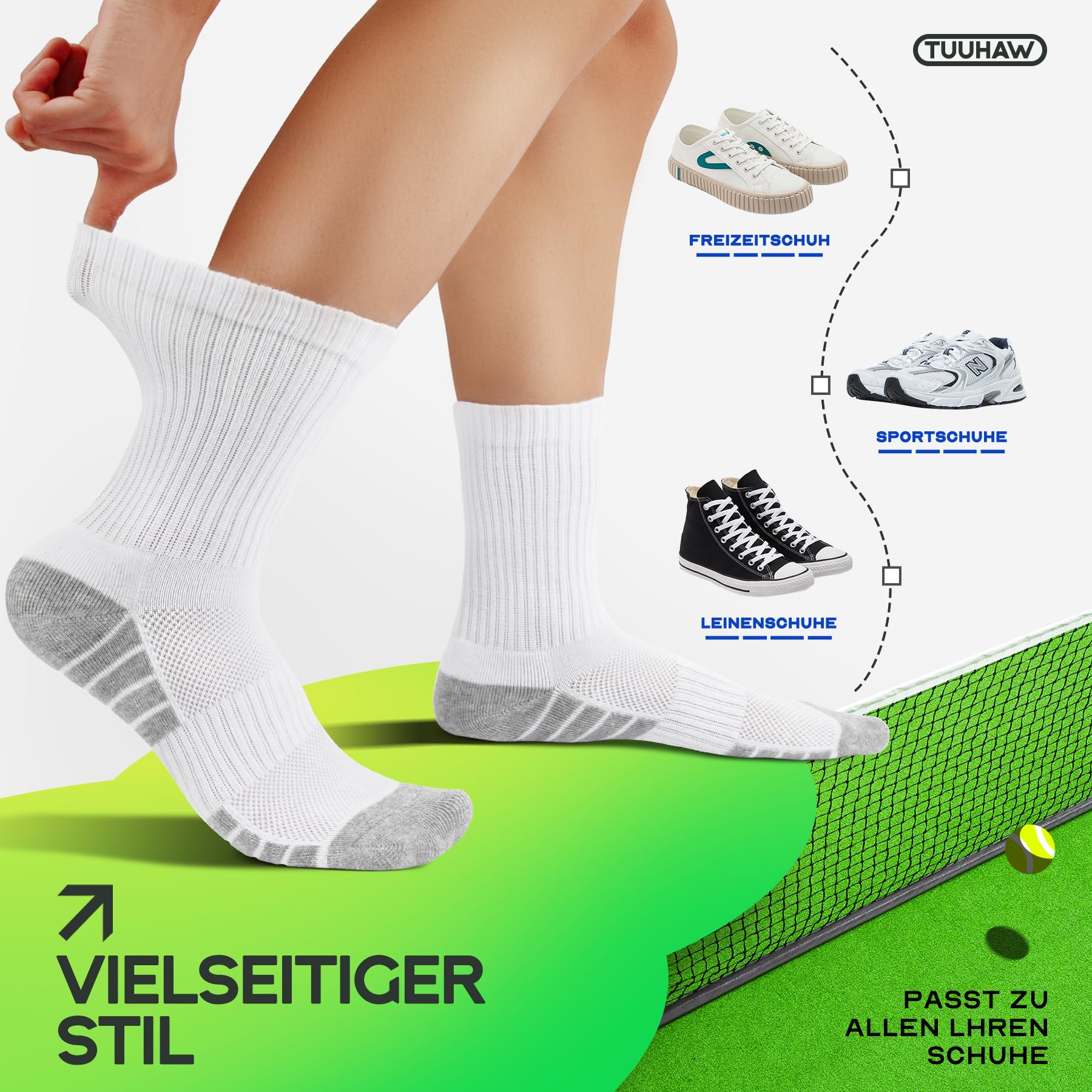 Calcetines de Running Hombre Mujer Algodón Negro Blanco Gris 6 Pares