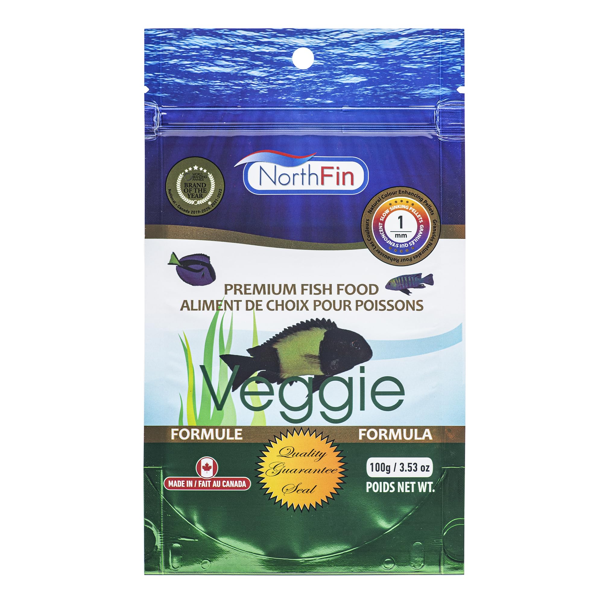 Northfin Veggie Fish Food Formula Slow Sinking Pellets for Herbivorous Fish 1mm 100g Premium Organic Kelp-Based Diet with