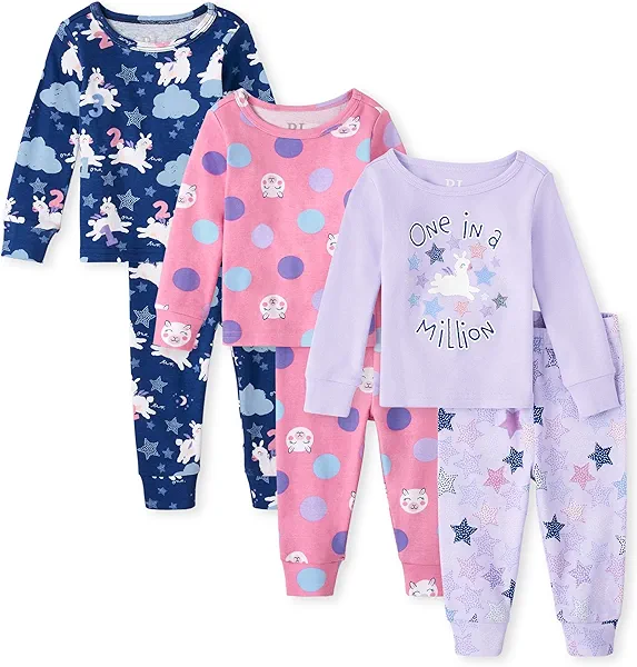 The Children's Place Baby Toddler Girls Long Sleeve Top and Pants 2 Piece Pajama Sets