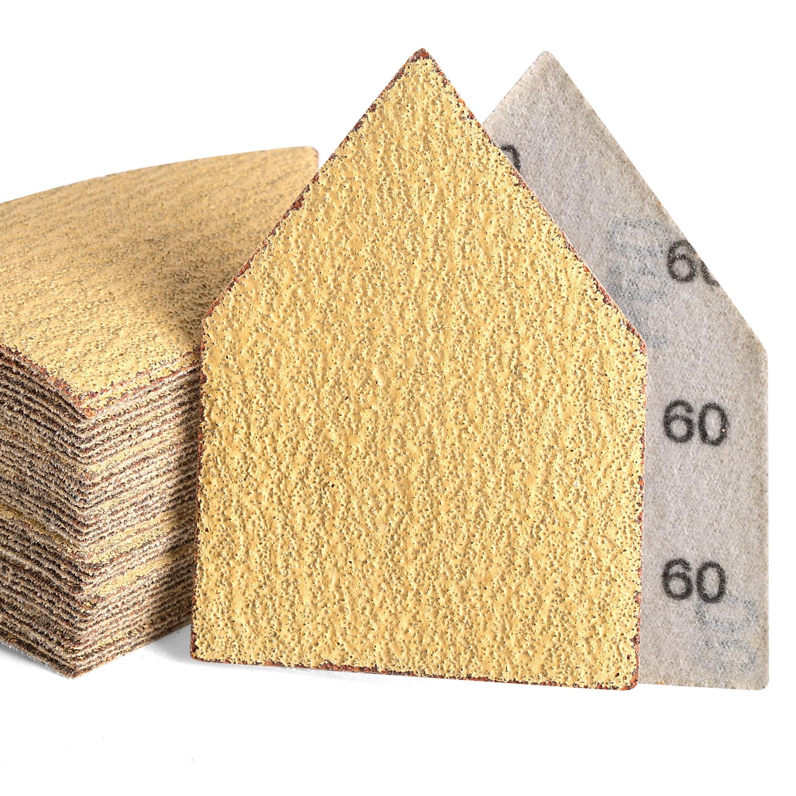 POLIWELL 50PCS 90mm x 65mm Triangle Sanding Sheets Hook & Loop 60 Grit Replace Milwaukee M12 Orbital Detail Sander, Alumina Abrasive Sand Paper for