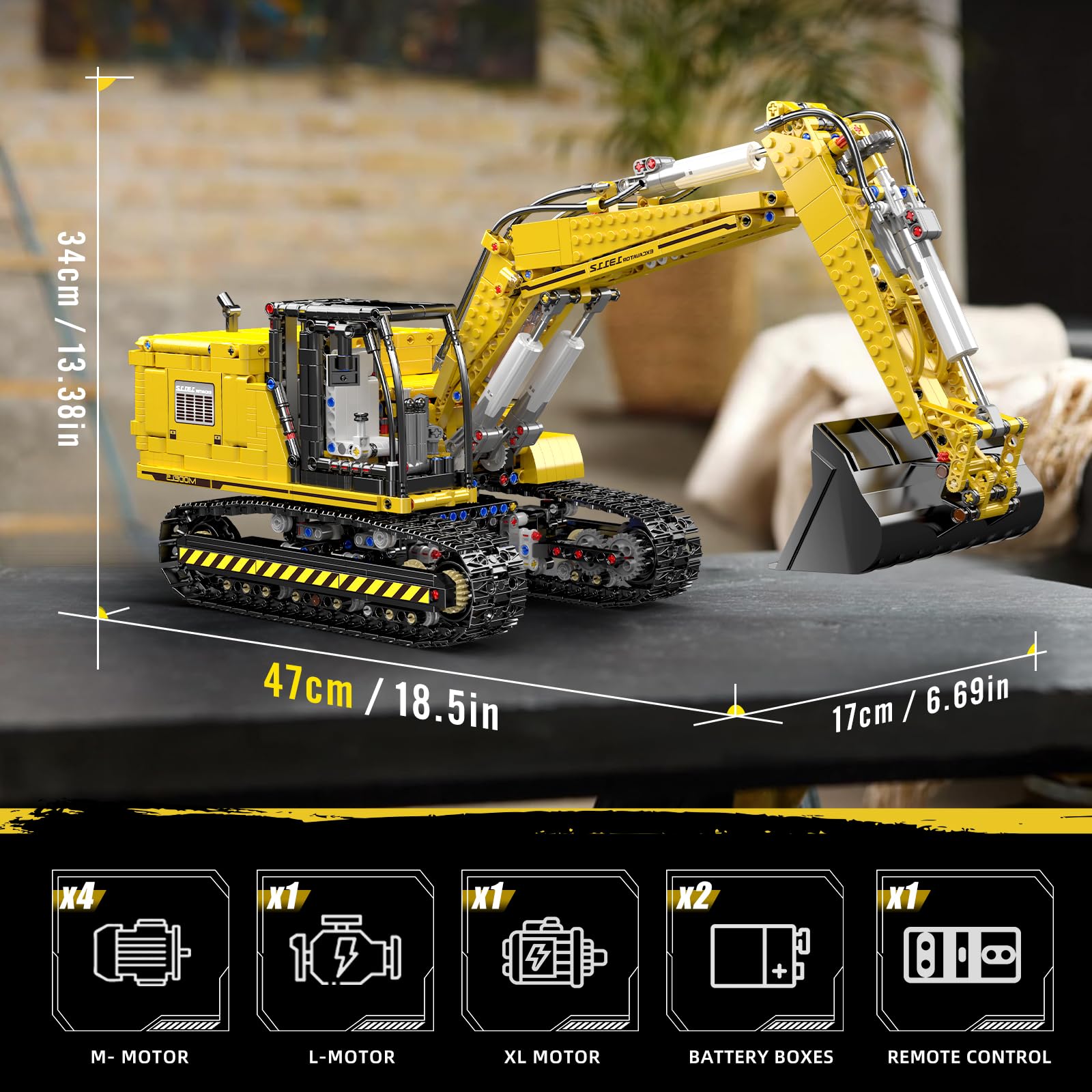 Mould King Technik Bagger Bausatz, Ferngesteuertes Bagger Modell mit APP & Fernbedienung, Motorisierter RC LKW Kettenbagger Klemmbausteine Set, Engineering Fahrzeug Modell ab 14 Jahren