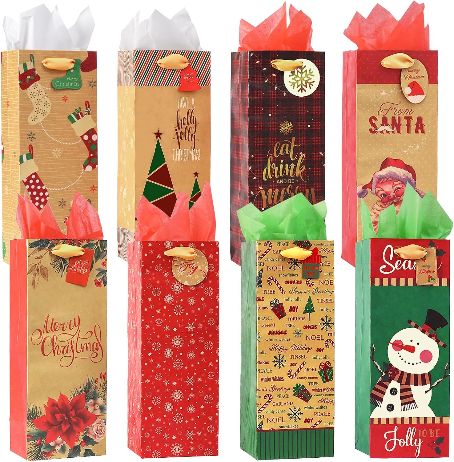 Nihuecne 16 Pack Christmas Wine Gift Bags with Tags, Xmas
