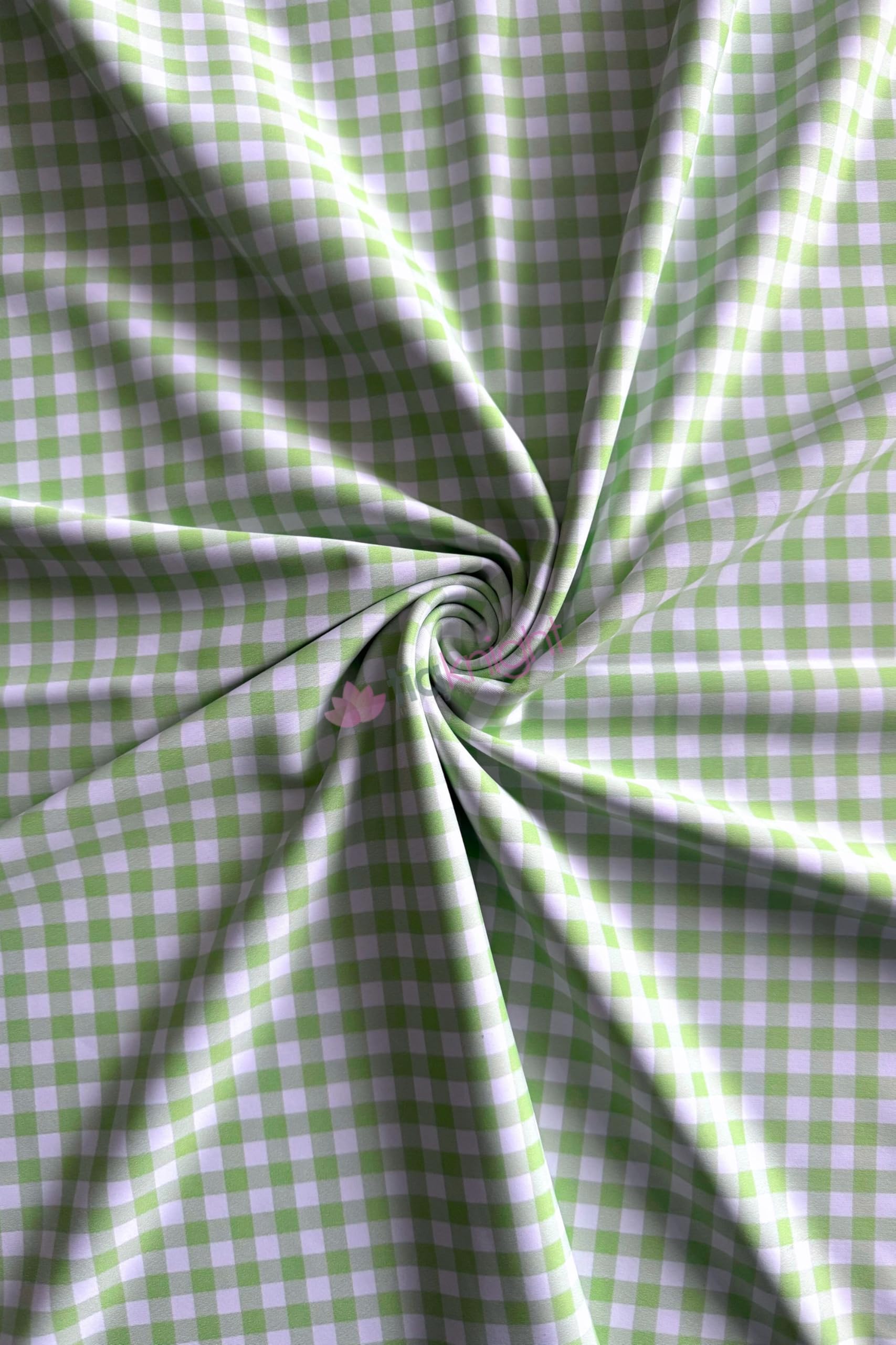 Premium Quality Printed Matte Nylon Lycra | 4 Way Stretch Swim Wear, Dance Leotard, Leggings Material | 50+ Colours/Prints in Stock | Sold By The Metre | Tia Knight (Gingham- Lime)