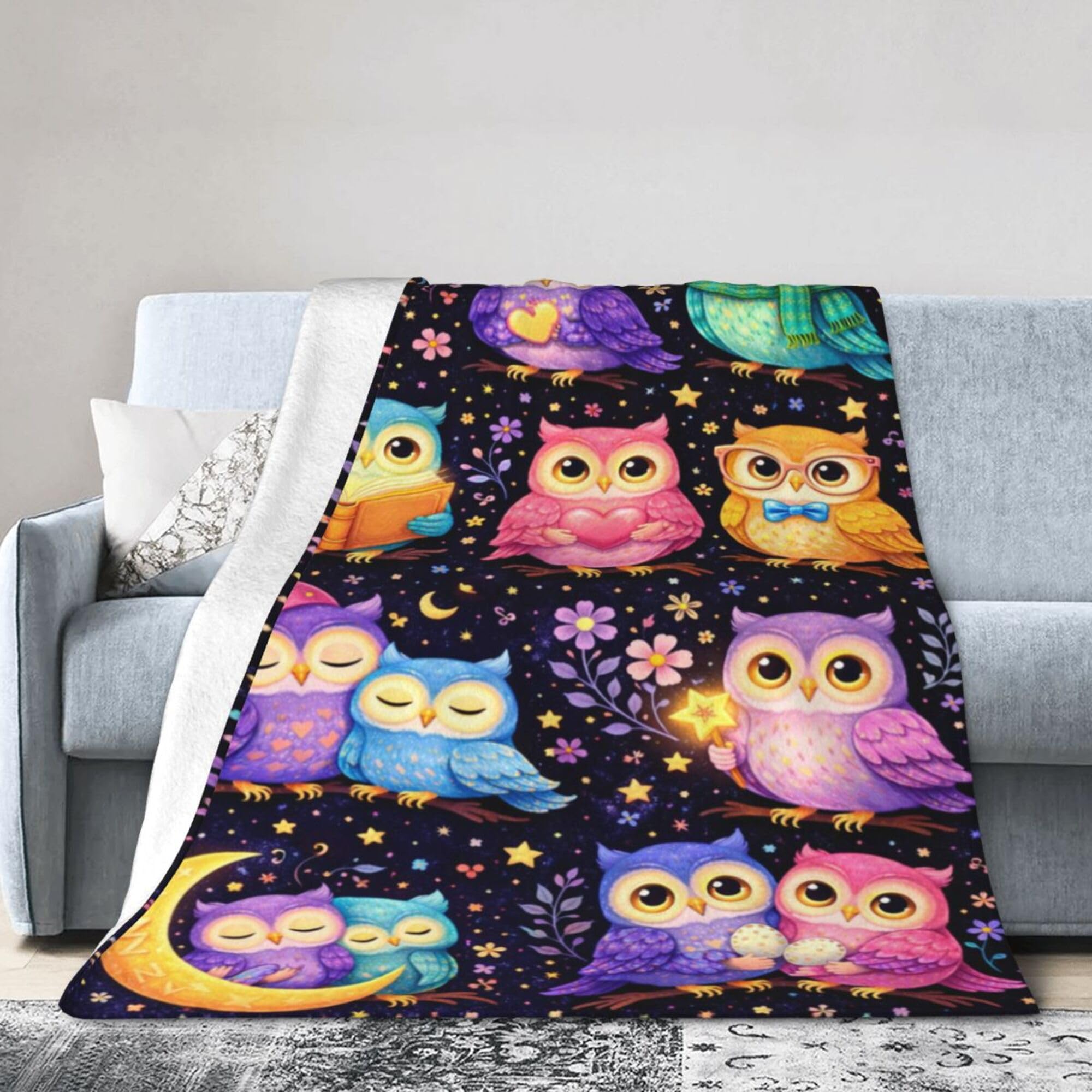 Cute Owl Blanket Owl Throw Blanket Super Soft Cozy Plush Fluffy Fuzzy Fleece Blankets Gifts for Girls Women Boys Kids Adults 40"X50"