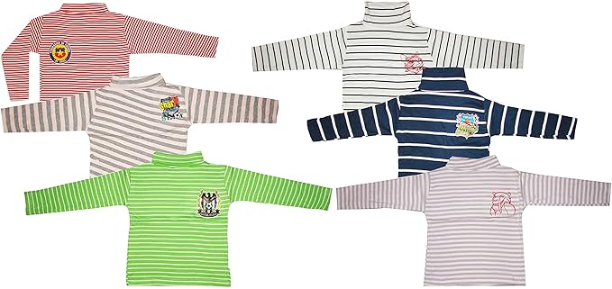 KIFAYATI BAZAR Kids Unisex Boys and Girls High Neck Striped Full Sleeve T-Shirt Tees Multi Pack of 6