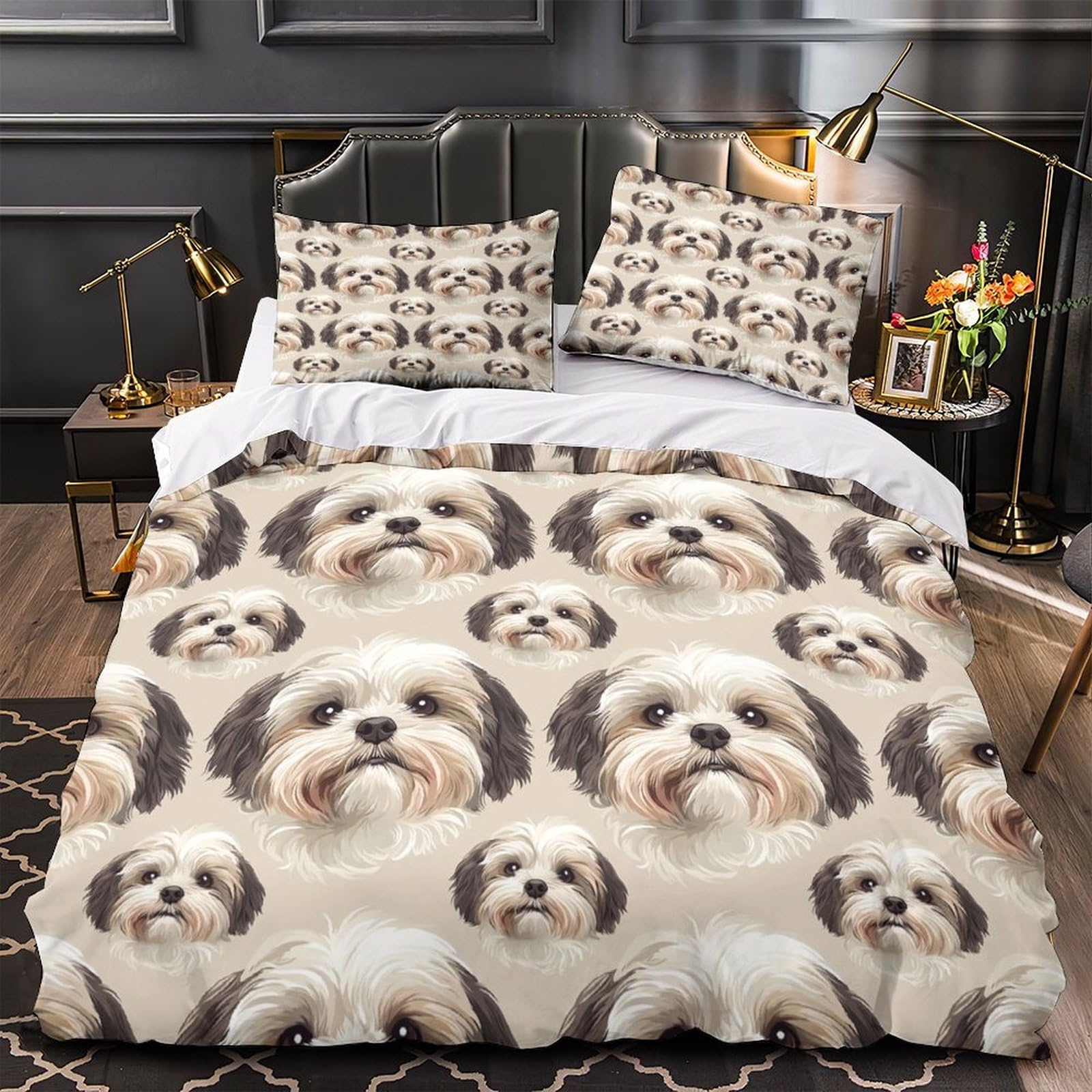 Linge de lit entretien facile Shih Tzu microfibre 3 pièces pour lit King