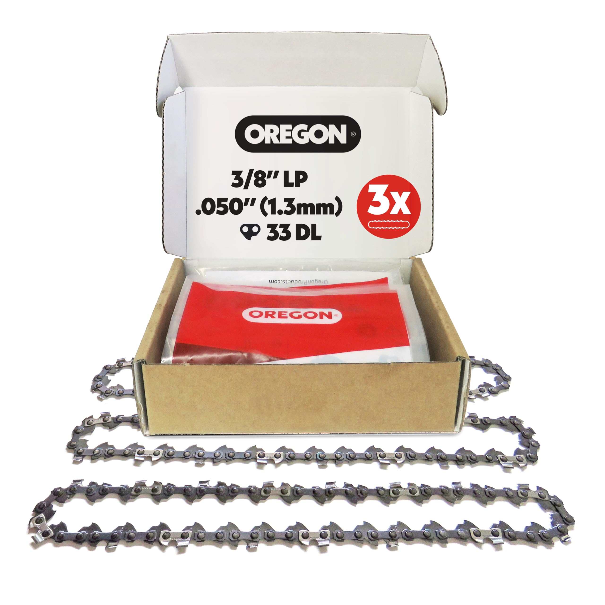 Oregon 91P033X3 3-Pack Pole Saw Chains for 8-Inch (20 cm) Bar -33 Drive Links – low-kickback chain fits Bosch, Black & Decker, Ryobi and More