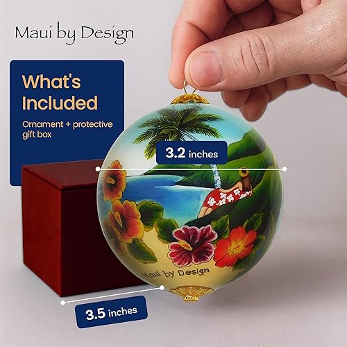 Miniatura 5 de Adorno Escénico de Hawái Coleccionable Pintado a Mano en Vidrio con Caja de Regalo OTH/H Hawaiano escénico,Keiki, Polluelos y Gallo,Hibisco