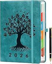 ZXHQ 2026 Diary A5 Page a Day, Jan-Dec, Diary 2026 Day Per Page, Full Year Daily Planner with Monthly Overview, UK Holiday, Colorful Tabs, Pen Set and Fine Inner Pocket, 5.9" × 8.5"- SeaGreen