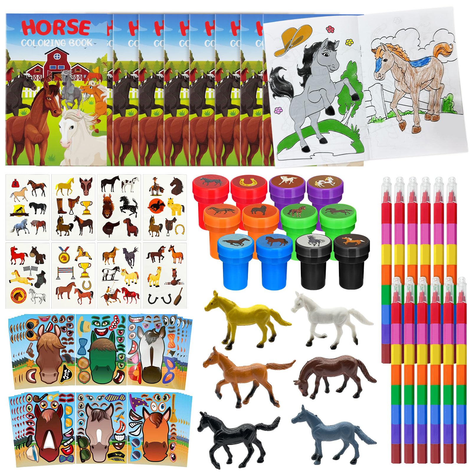 Cinrobiye 72 Pcs Horse Party Favors Coloring Book Bulk, Farmhouse Pony Birthday Supplies, Western Cowboy Party Games Goodie Bag Fillers DIY Craft Kit,