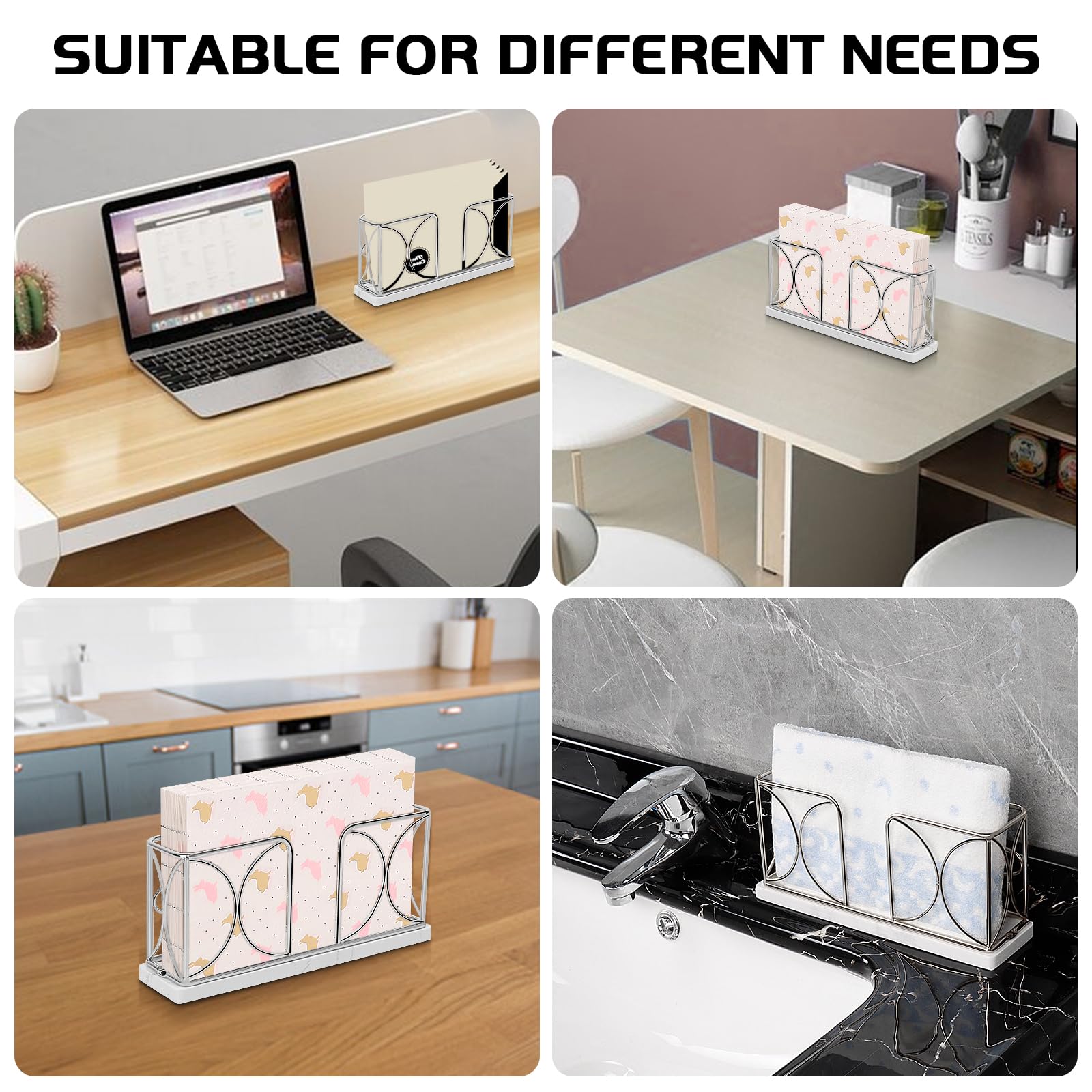 Winmien Napkin Holder with Marble Base, Freestanding Guest Towel Paper Dispenser for Table, Modern Metal Napkin Stand, Ideal for All Kitchen Bathroom Vanity, Kitchen Decor Accessories (Chrome)