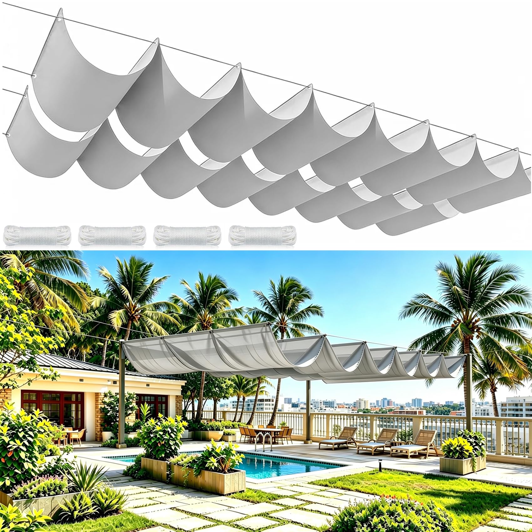 Voiles d'ombrage rétractable imperméable protection UV gris clair extérieur