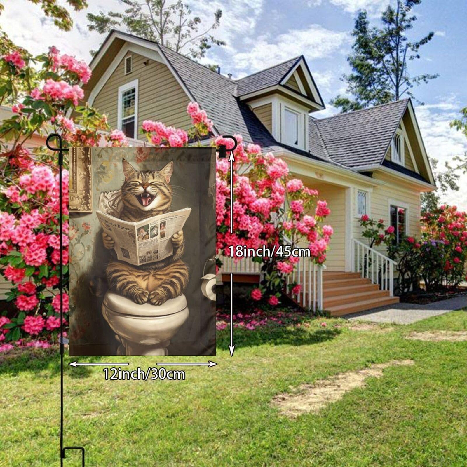 Funny Tabby Cat Laughing Toilet Garden Flag 12x18 Vertical Double Sided Farmhouse Holiday Outside Decorations Yard Flag