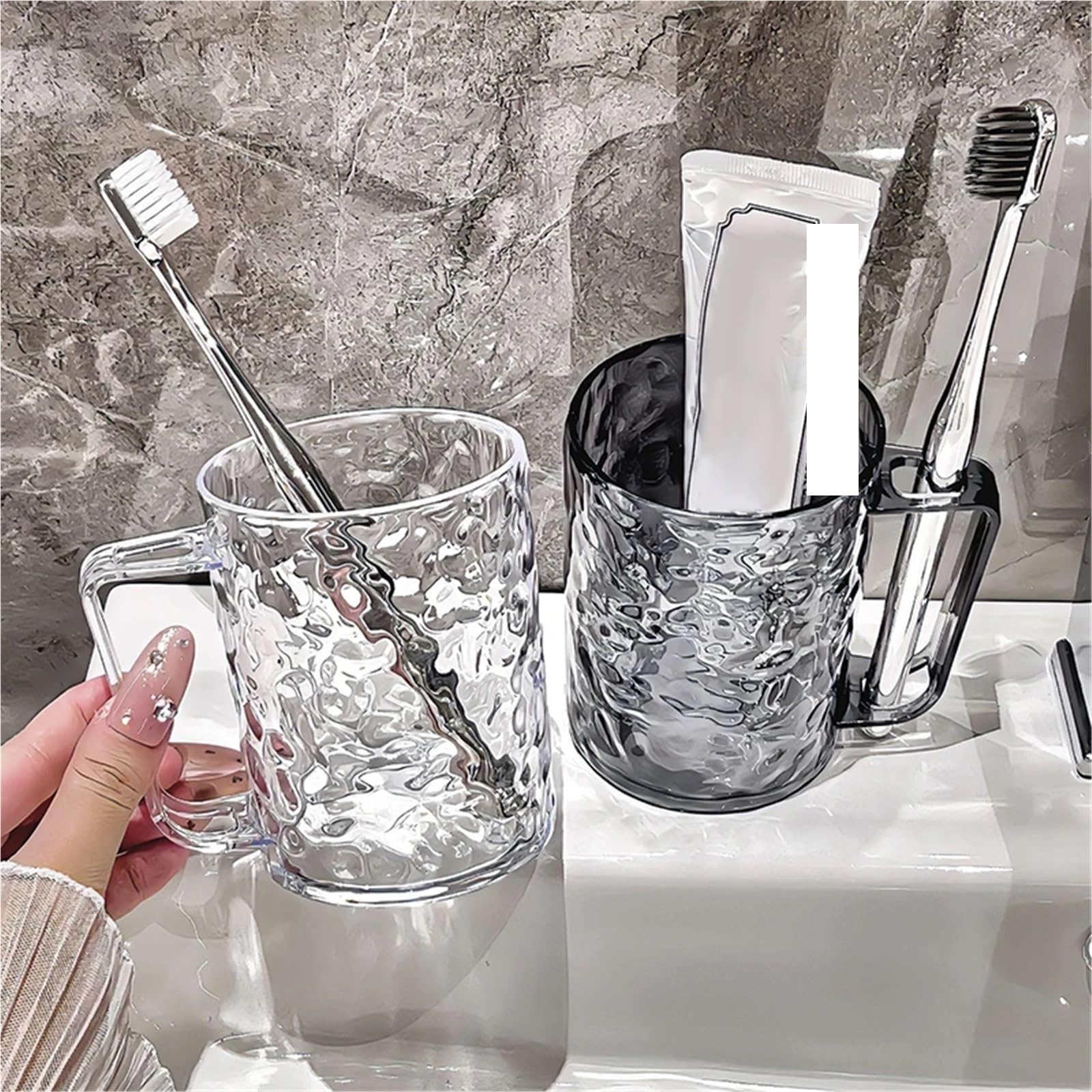 Vaso para Cepillos De Dientes Taza de plástico for cepillos de Dientes y Enjuague bucal con asa, Vasos de baño for el hogar, Soporte portátil for cepillos de Dientes, 3 uds.(White)