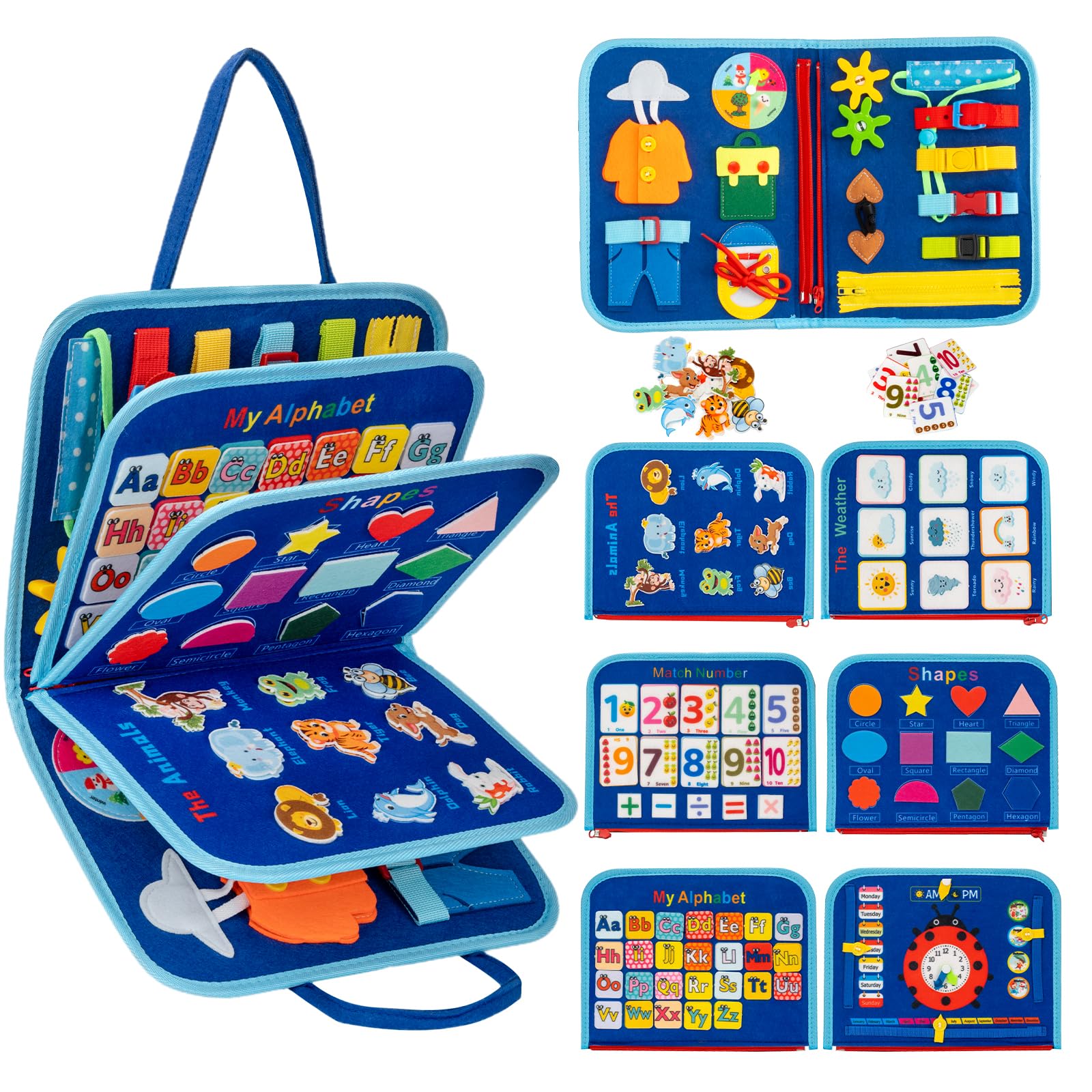 Toddler Busy Board Montessori Toys for 1 2 3 4 Year Old, Preschool Learning Activities with Life Skills,ABC,123,Shape,Color,Animal,Weather,Toddler Travel Toys?Educational Activity Developing Sensory