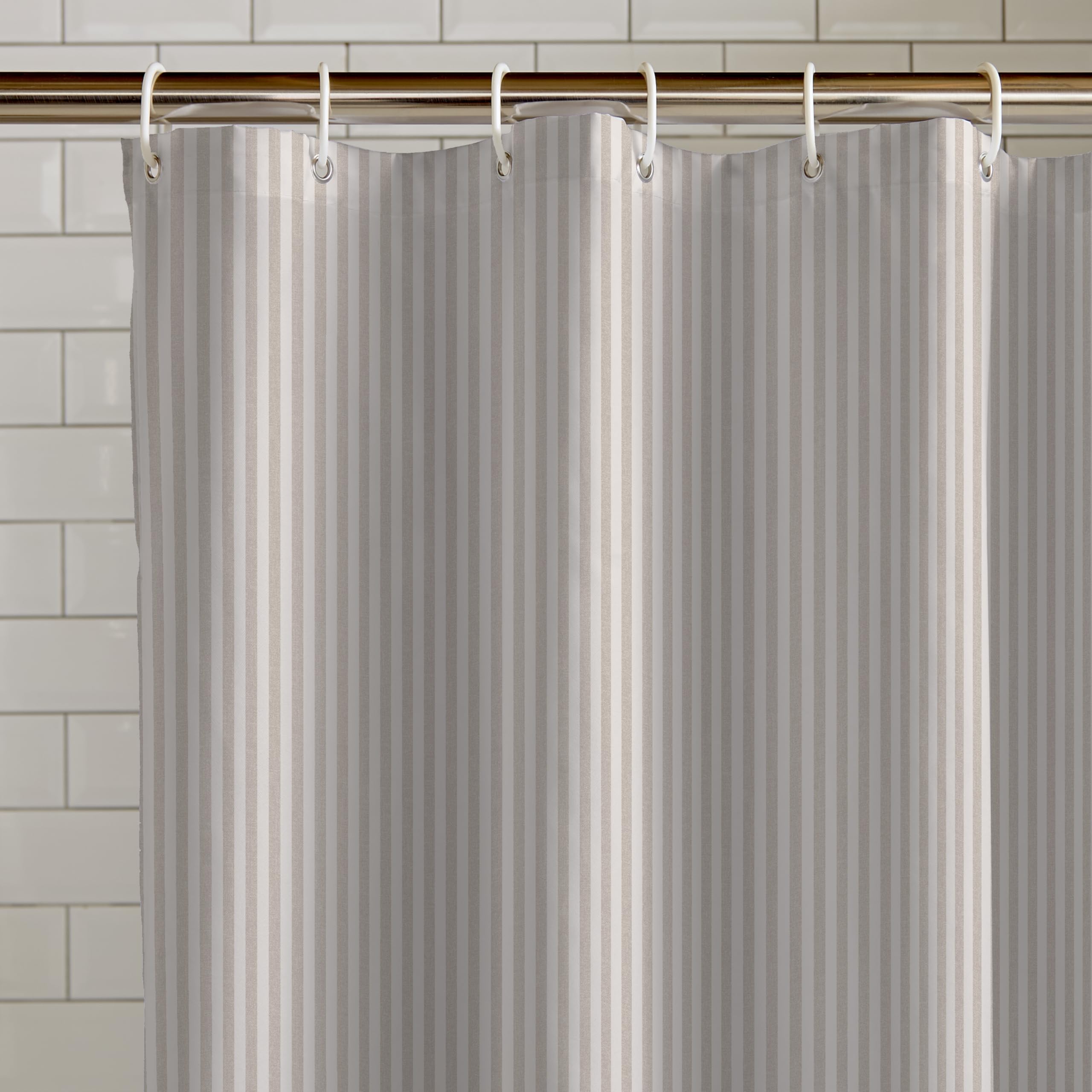 Catherine Lansfield Timeless Stripe 180x180cm Shower Curtain Natural, W 70.9" x L 70.9" (1 Panels)