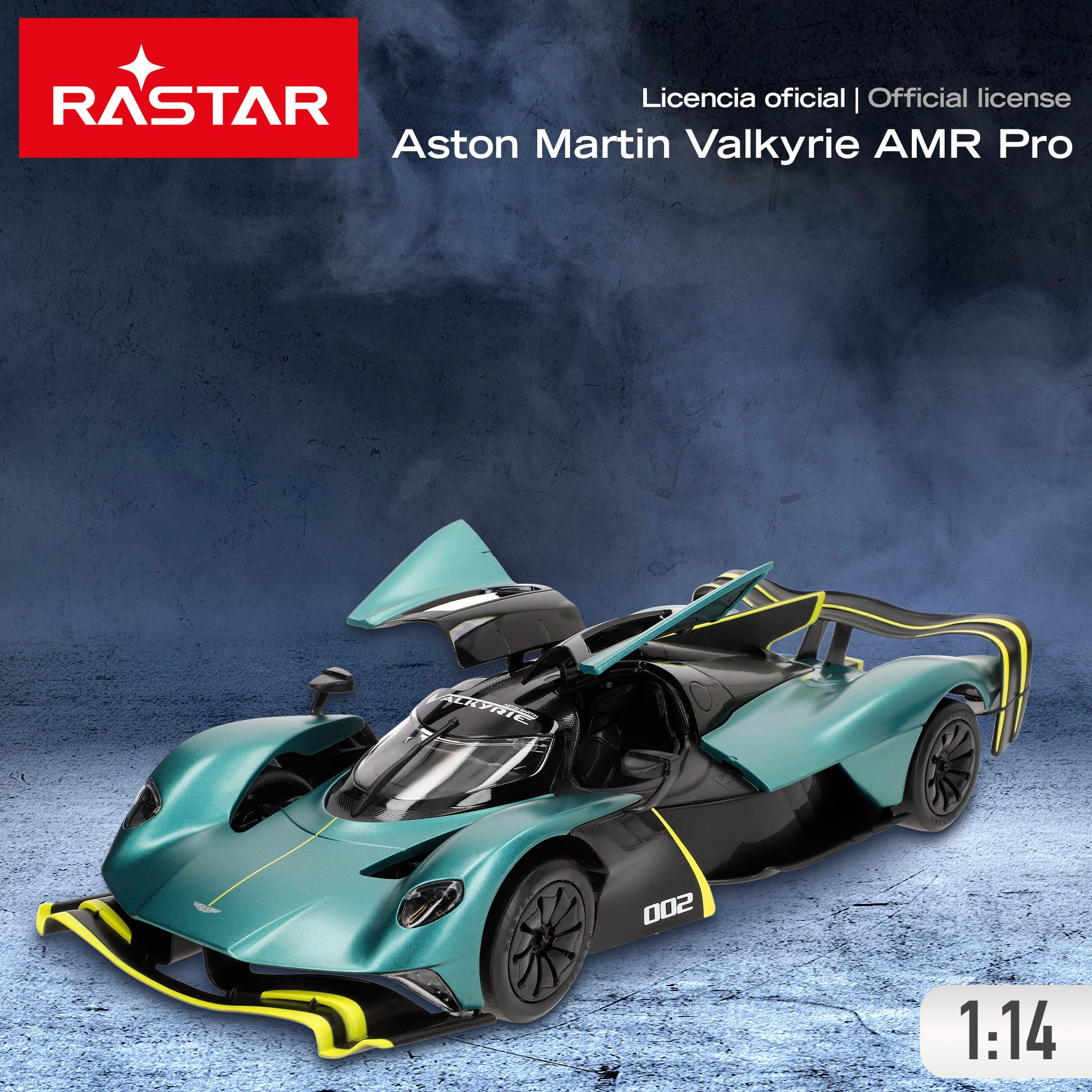 COLORBABY RASTAR Coche teledirigido Aston Martin Valkyrie AMR Pro, Licencia Oficial, Escala 1/14, 2.4 GH.z, USB, Puertas abatibles, Coches teledirigidos, Incluye Luces, +6 años (41290)