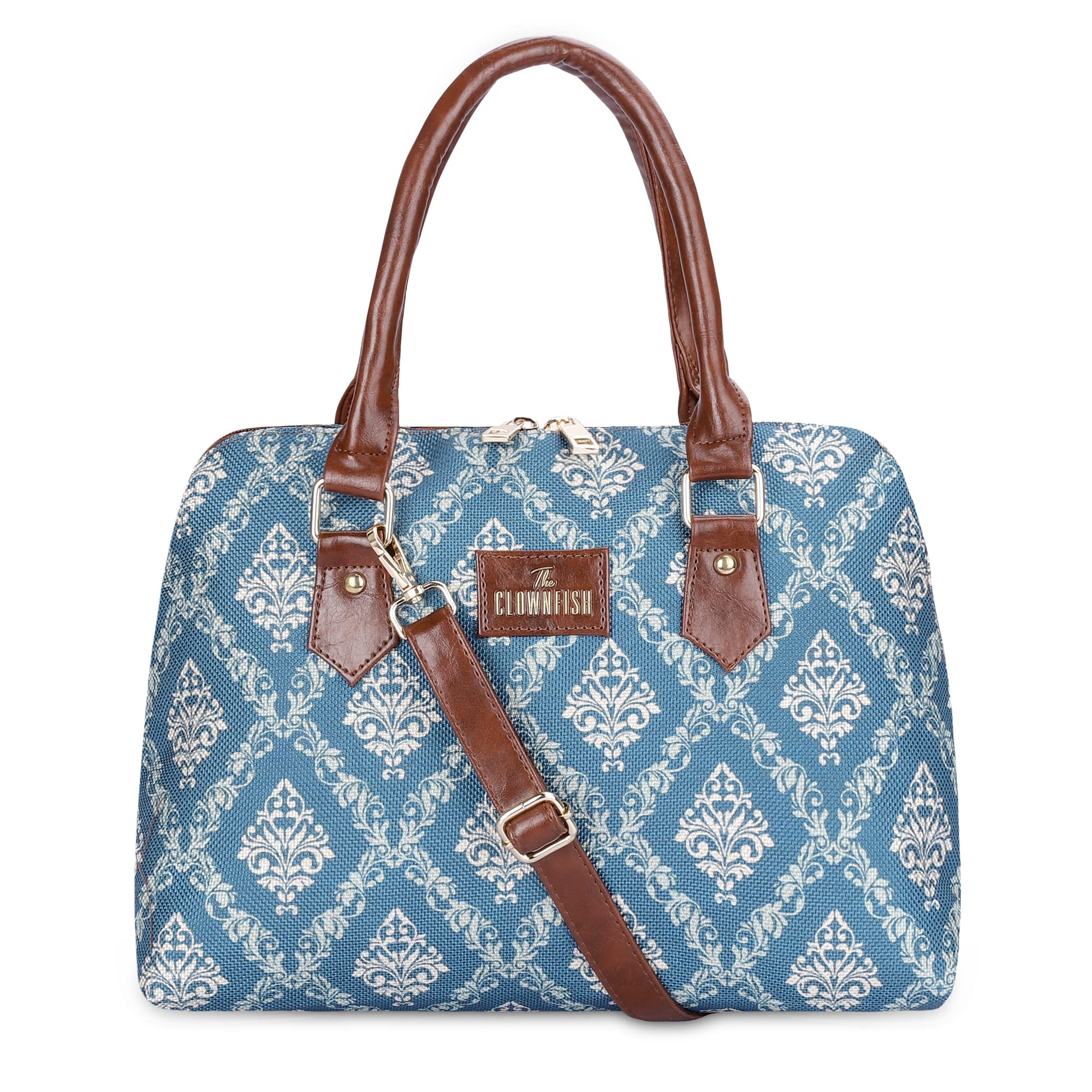 THE CLOWNFISH Montana Series Printed Handicraft Fabric & Faux leather Handbag for Women Office Bag Ladies Purse Shoulder Bag Tote For Women College Girls (Green) (B0BKQMMLW2) Amazon Price History, Amazon Price Tracker