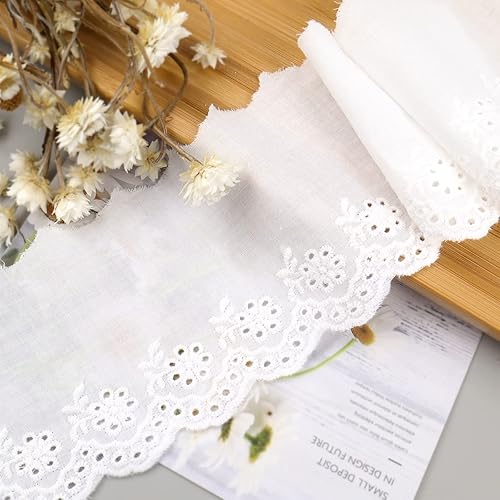 IDONGCAI Blanco algodón ojal encaje costura encaje cinta floral bordado tela de encaje para suministro de artesanía 2.75 '' ancho 7 yardaslote