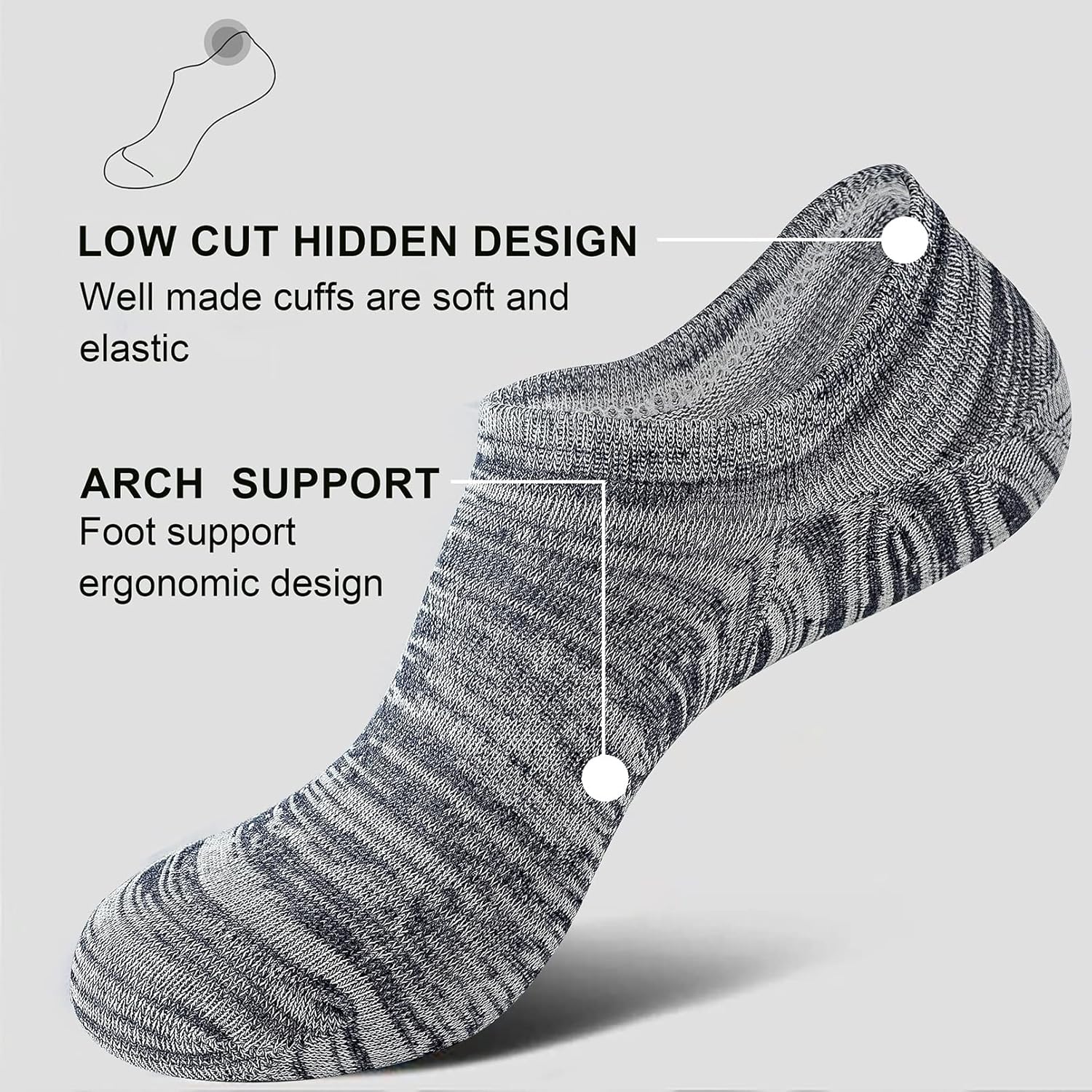 No Show Men Socks Low Cut Non Slip Cotton Invisible Sock 6 Pairs - Image 3
