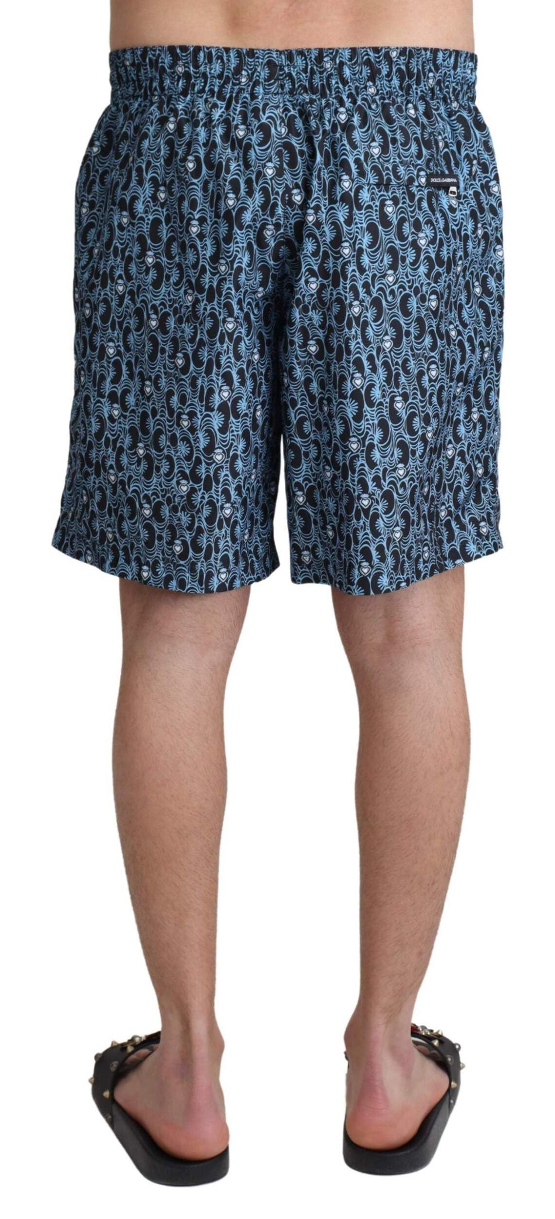 Dolce & Gabbana Niebieskie wzorzyste spodenki plażowe z nadrukiem stroje kąpielowe