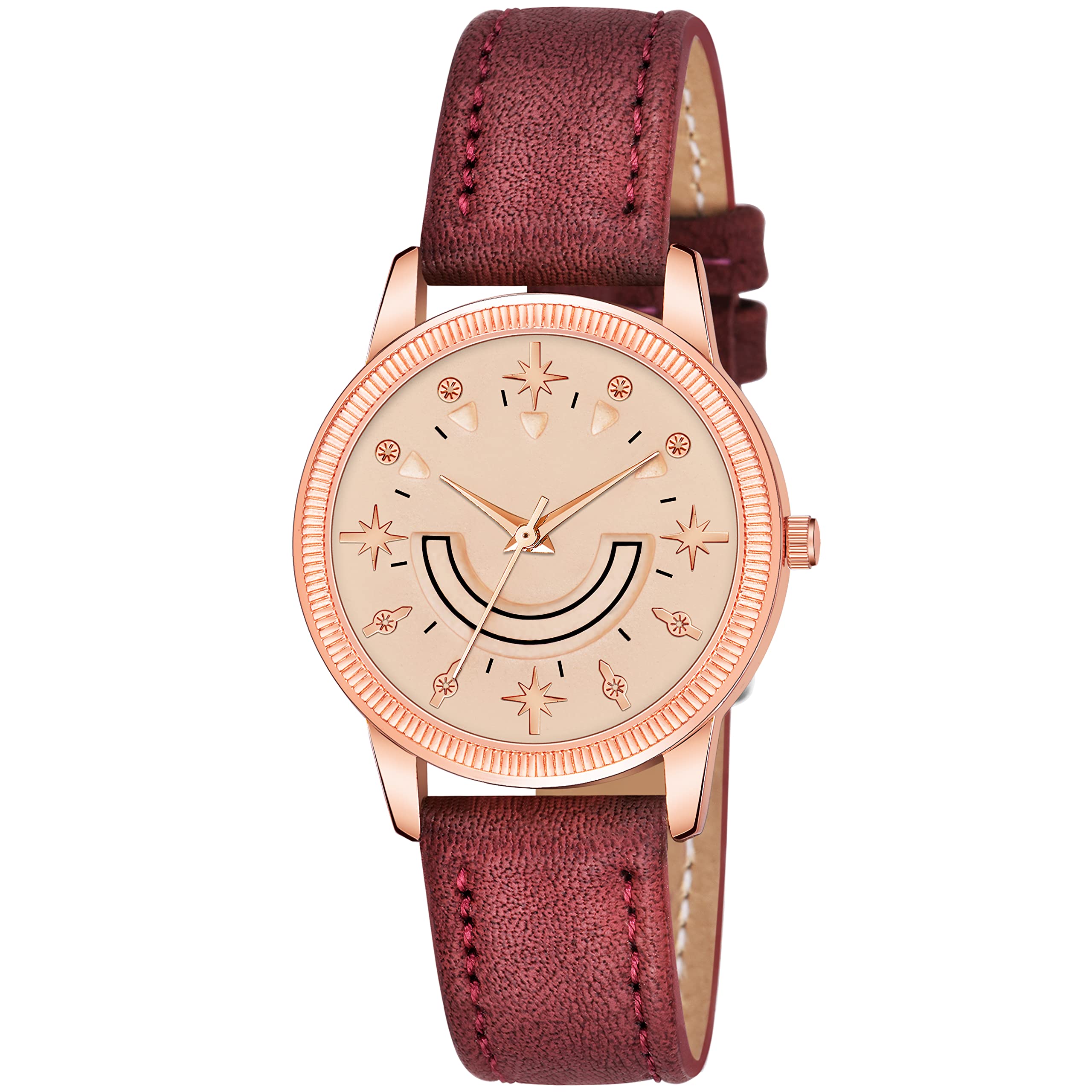 KIROH Analogue Stylish Smiley Dial Leather Strap Watch for Girls and Women (Rose Gold-Brown) (B0B3J8KVCC) Amazon Price History, Amazon Price Tracker