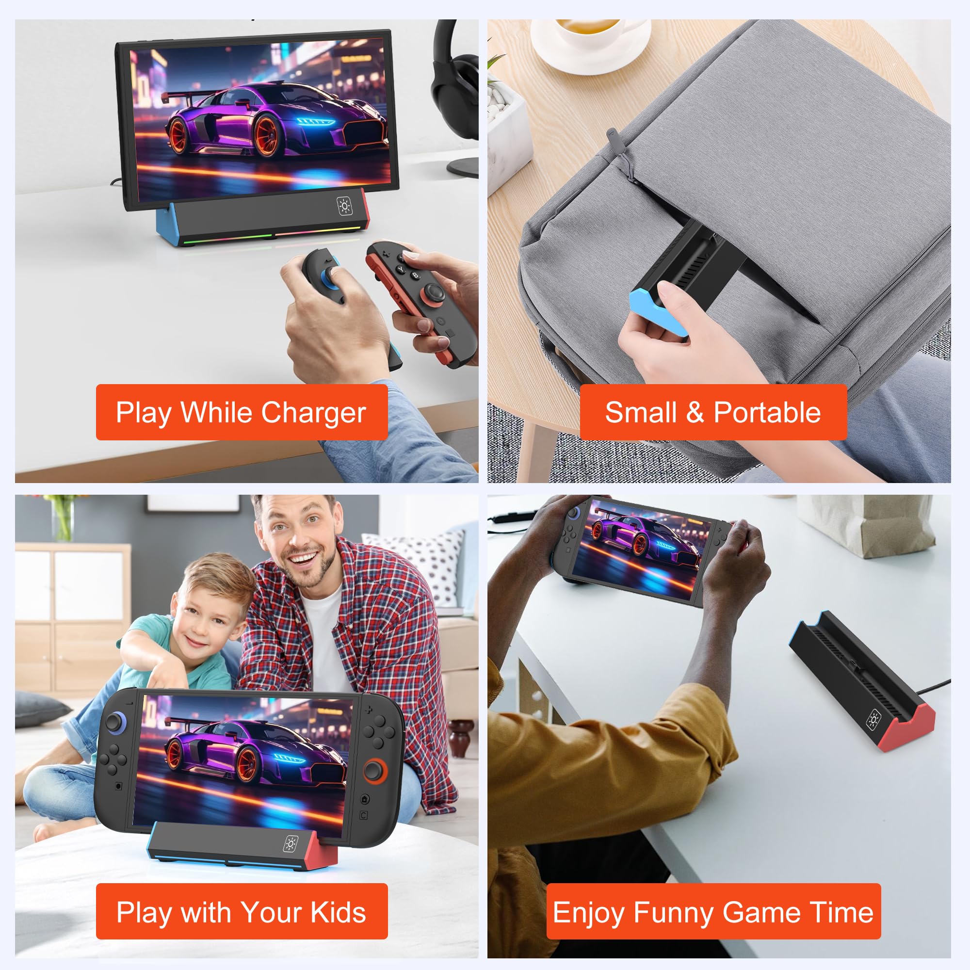 Switch 2 Estación de base de TV para Nintendo Switch 2, soporte base de repuesto portátil con salida HDMI 4K, puerto tipo C, puerto USB 3.0, luz LED RGB para Nintendo Switch-2 oficial