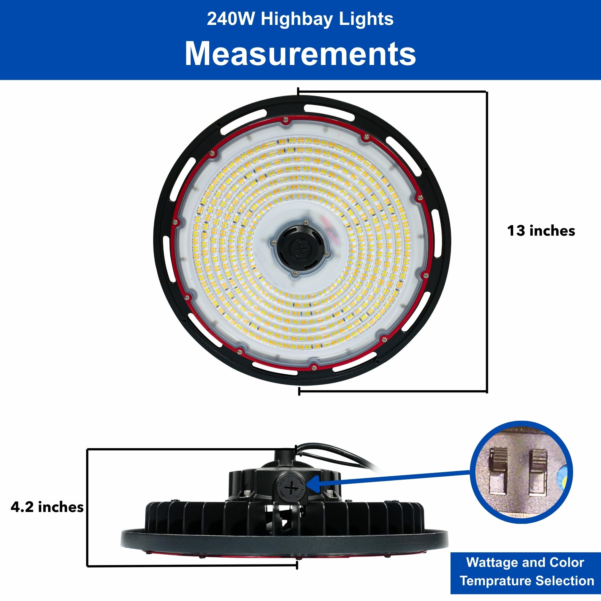 300W 240W 36000LM UFO High Bay LED Shop Light Dimmable CCT Adjustable HighBay Lights for Warehouse Factory Gym — view 3