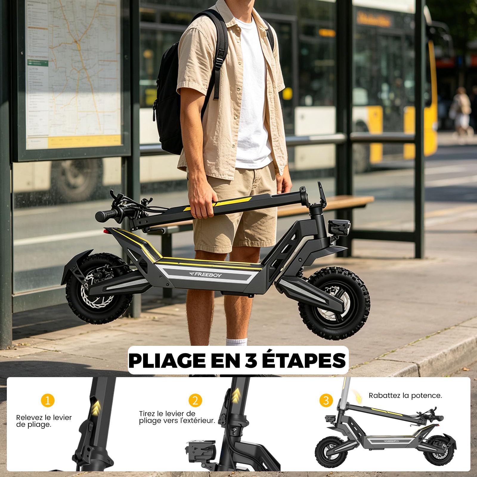 Trottinette Électrique Adulte 1200W - 11" Tout Terrain Trotinette Electrique Pliable Autonomie 55KM,Batterie 48V 18.2Ah Escooter Double Suspension Double Frein Scooter Charge 120kg