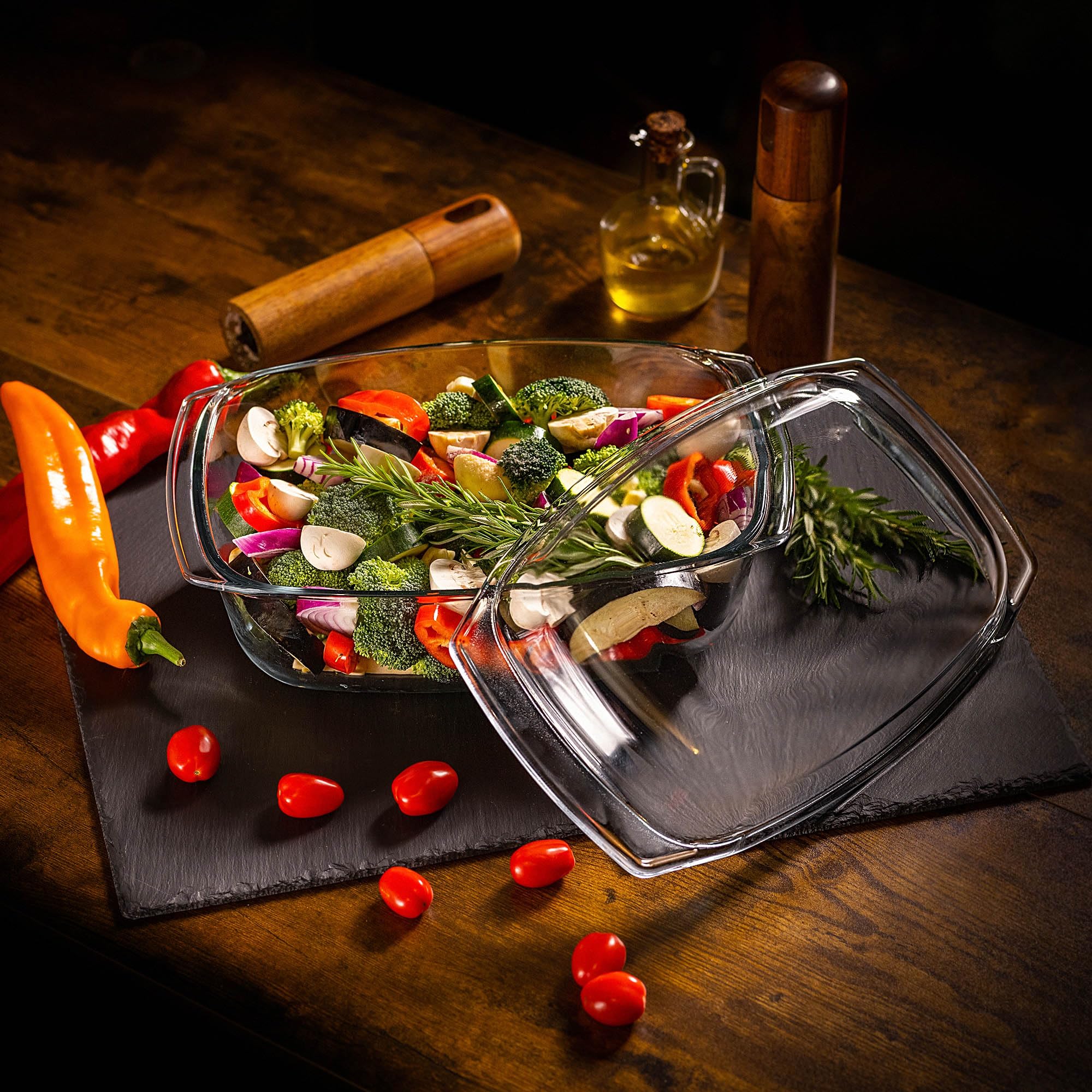 KADAX Pirofila in Vetro con Coperchio Resistente al Calore - Rettangolare - Cottura al Forno - Recipiente Ignifugo per Lasagne e Arrosti con Coperchio Protettivo su Misura
