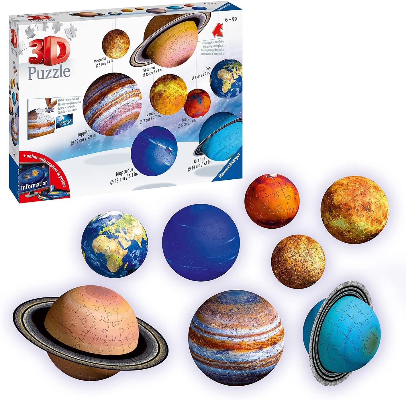 Ravensburger Planetary Solar System 3D Globe Jigsaw Puzzle Set for Kids Age 6 Years Up - Space & Planets - No Glue Required - Easter Presents