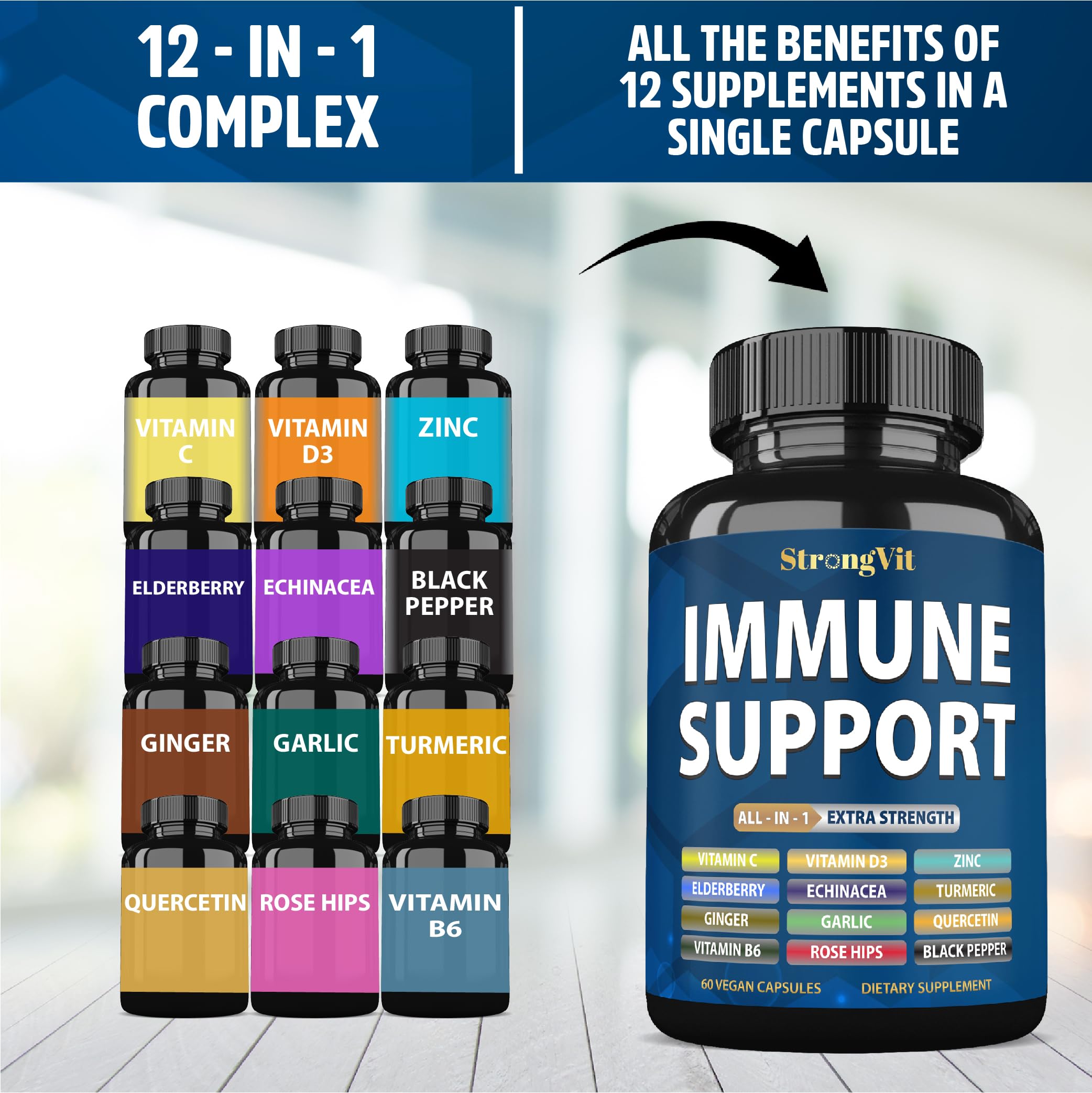 StrongVit Immune Support with Vitamin C, D3, Zinc, Echinacea - 60 Caps — Amazon image 6