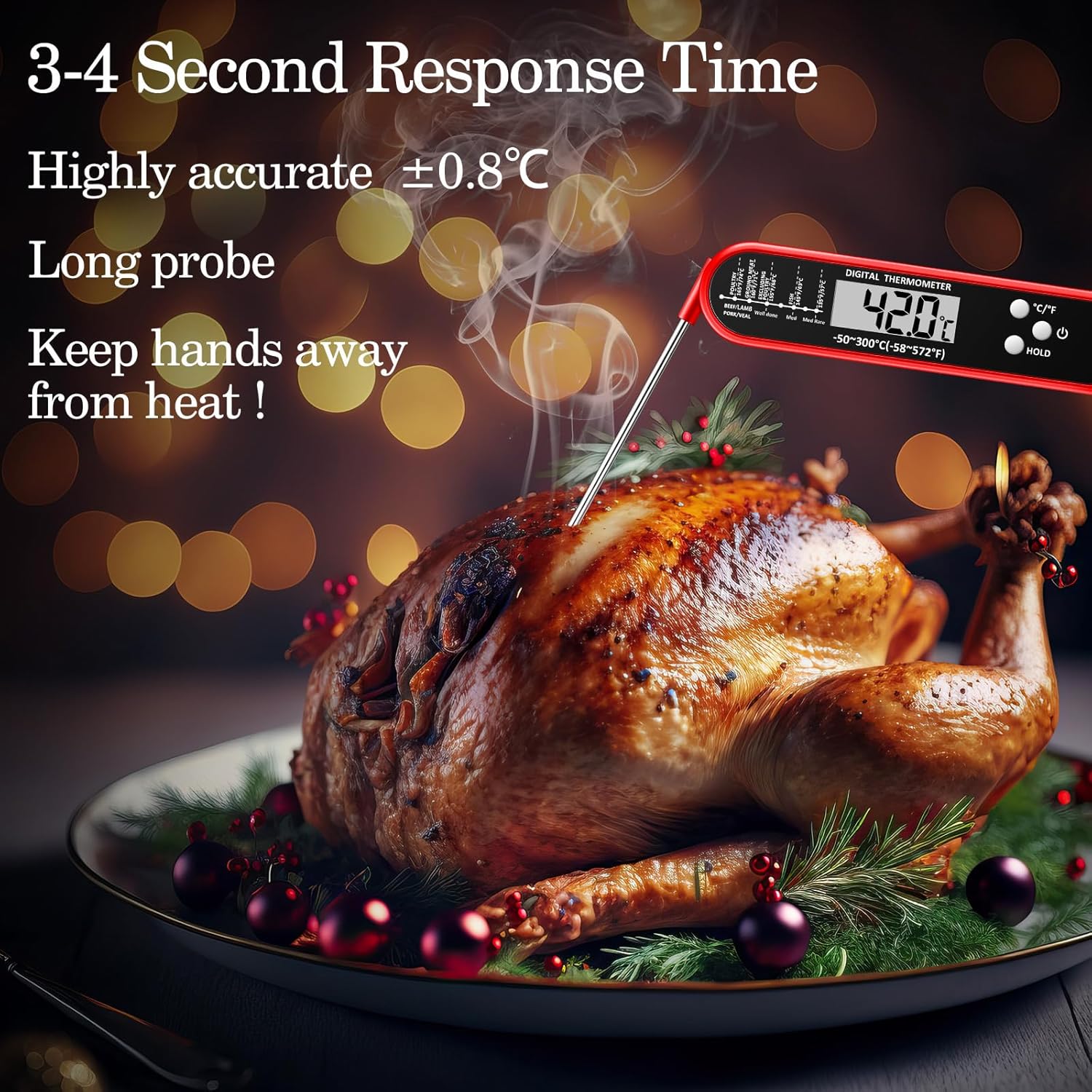 Xuhal 6 Pcs Digital Meat Thermometer for Grill Instant Read Food Thermometer Waterproof with Long Probe Magnet Foldable for Cooking BBQ Party Kitchen Turkey Fry Baking Candy