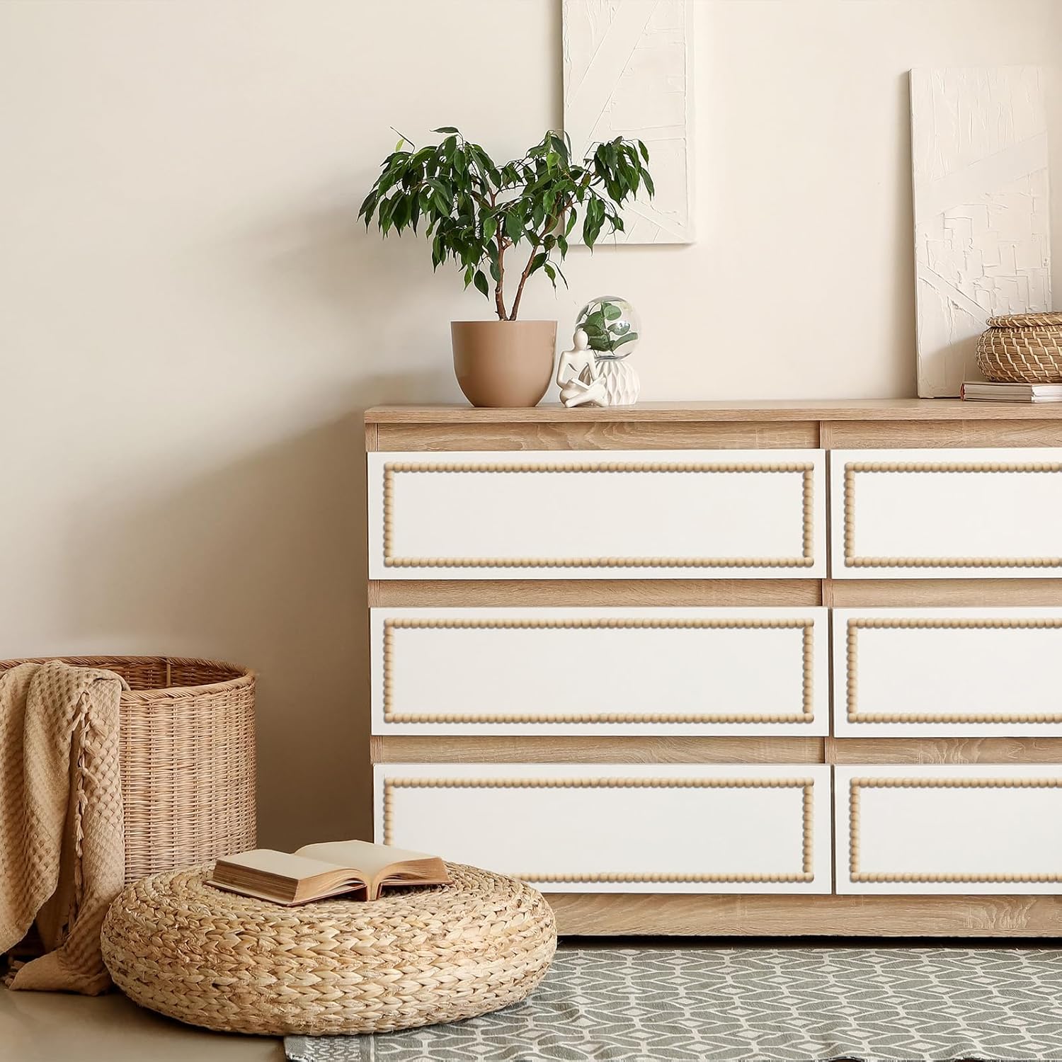 10ft Decorative Bead Pearl Wall Molding Trim, Flexible PVC Peel and Stick Trim for DIY Home Décor, Bathroom Mirror Frames, Cabinet Edges, Door & Window Borders (White, W:0.39" ×T:0.22") - Image 5