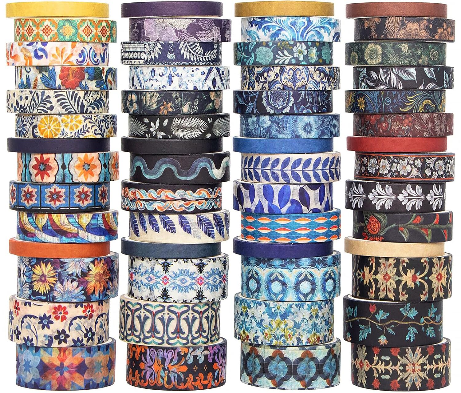 NANYNNU Floral Washi Tape Set, 56 Rolls 4 Size Flower Colored Decorative Blooms Masking Tapes for Scrapbooking, DIY Crafts, Bullet Journal Supplies, Planner, Junk Journal (Symmetry Aesthetics)