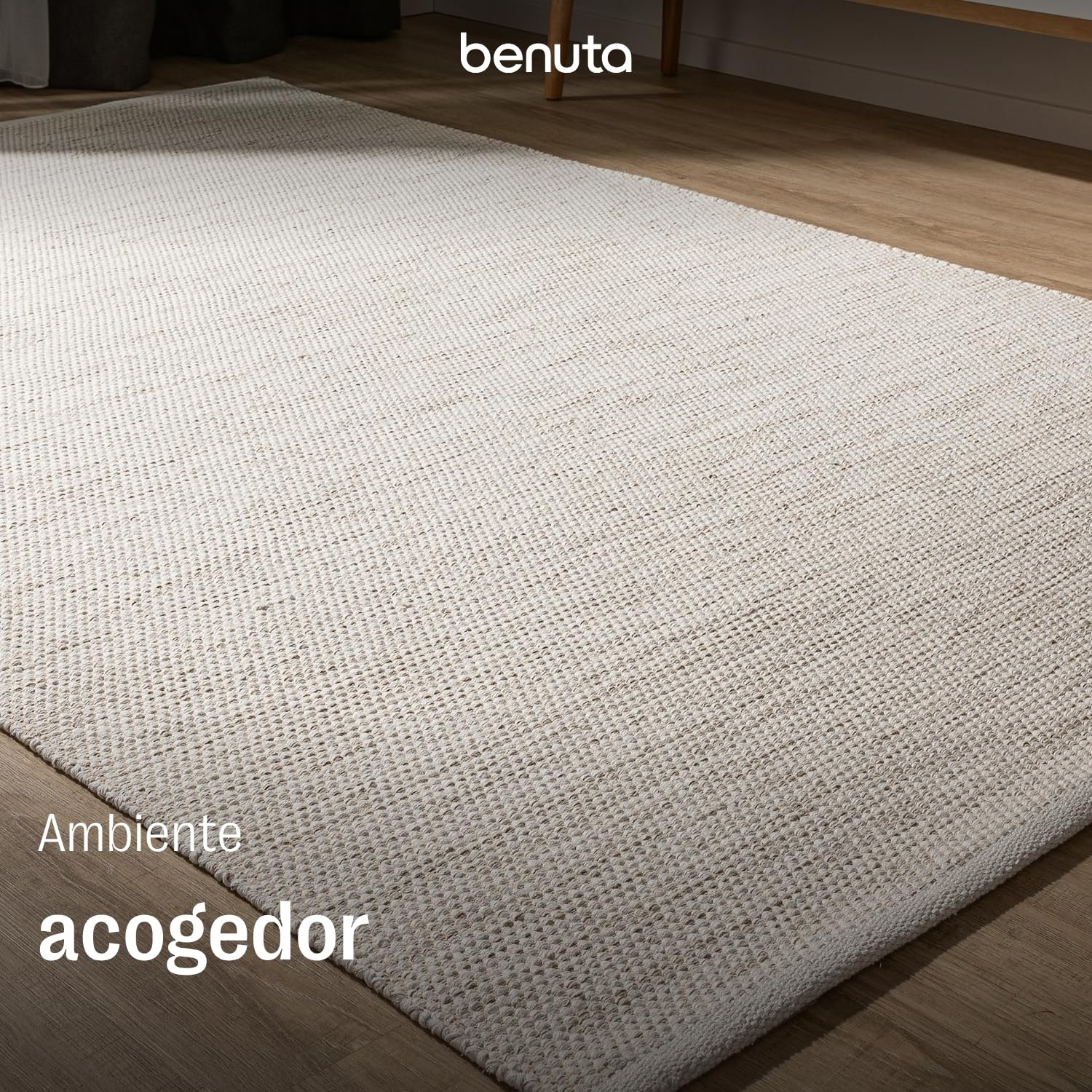 benuta Basic Alfombra Algodon Ron - Crema 200x290 cm - 100% Tejida a Mano - Estilo: Uni, Minimalista, Natural - Fácil Cuidado para Salon, Sala de Estar y Dormitorio